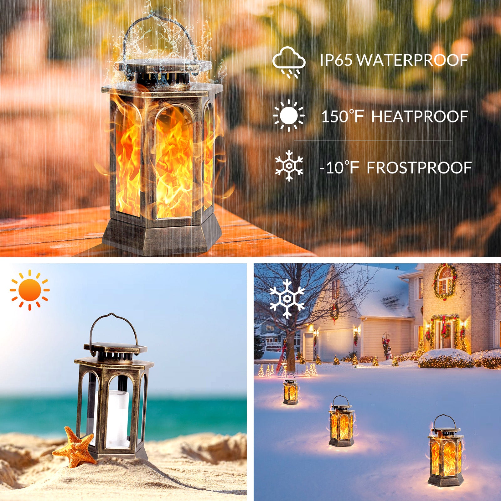 Walensee Solar Lights Outdoor With Flickering Flame (2 Pack Bronze) Upgraded Metal Solar Powered Lanterns