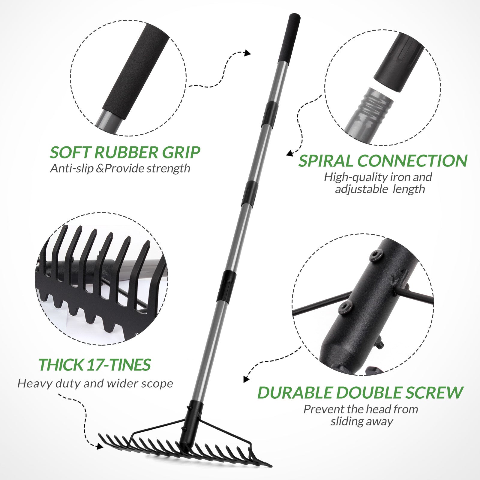 Walensee 5.4FT Bow Rake Heavy Duty Garden Rake with Stainless Steel Ha ...