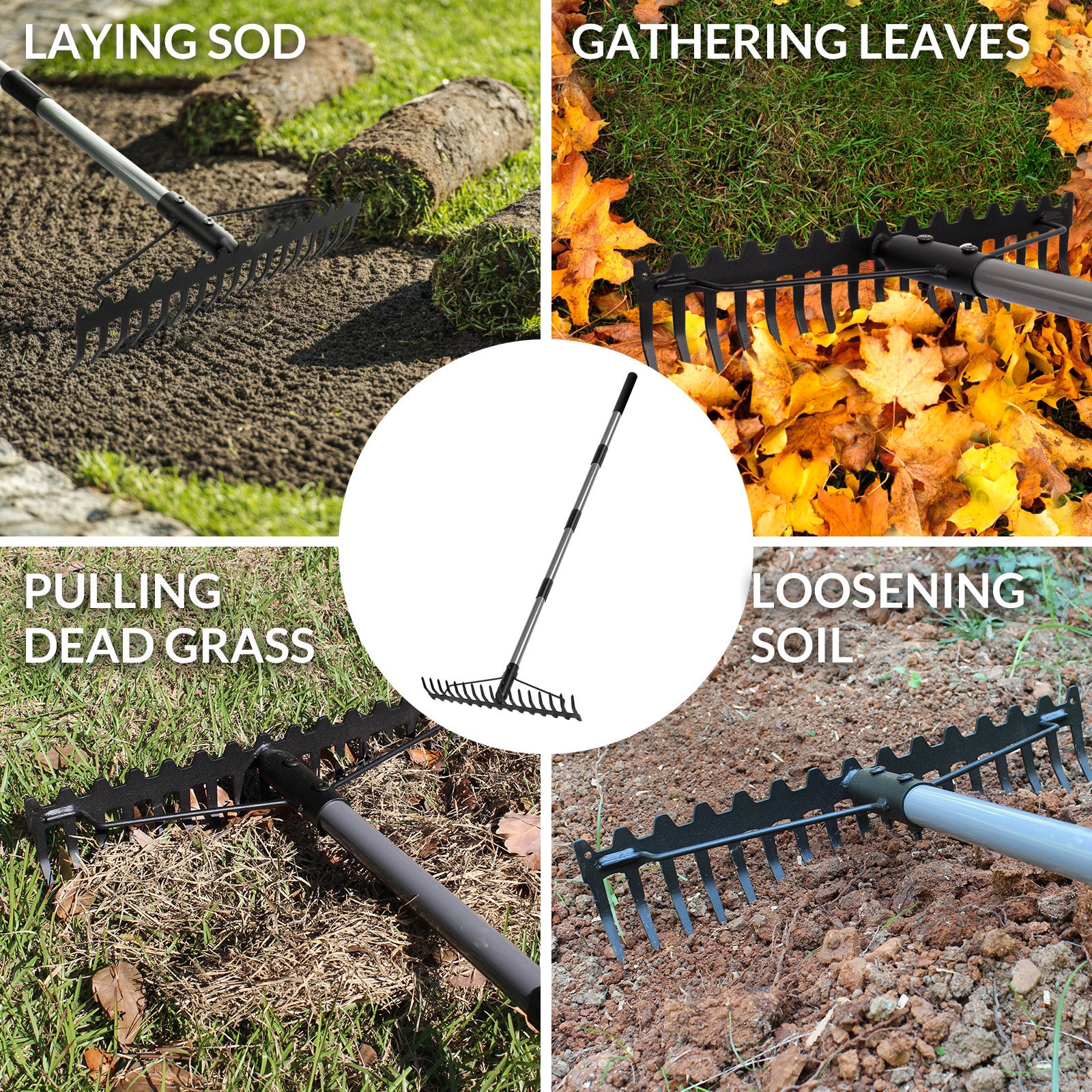 Walensee 5.4FT Bow Rake Heavy Duty Garden Rake with Stainless Steel Ha ...