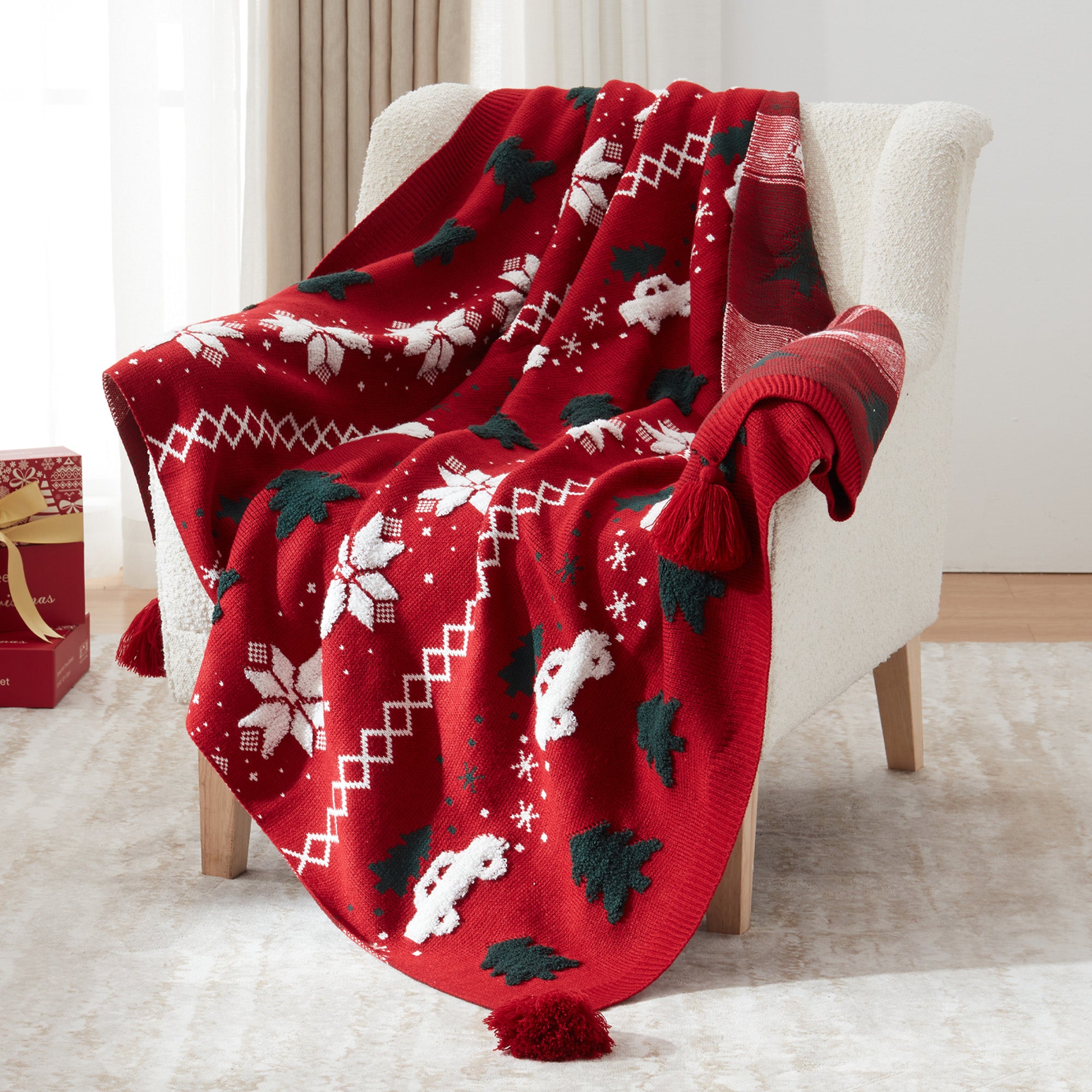 Walensee Christmas Throw Blanket, Ultra Soft Knit Blanket for Couch Sofa Bed Travel, Lightweight Warm Decorative Throw Blanket, Perfect Holiday Theme Décor and Gift 50"x60"