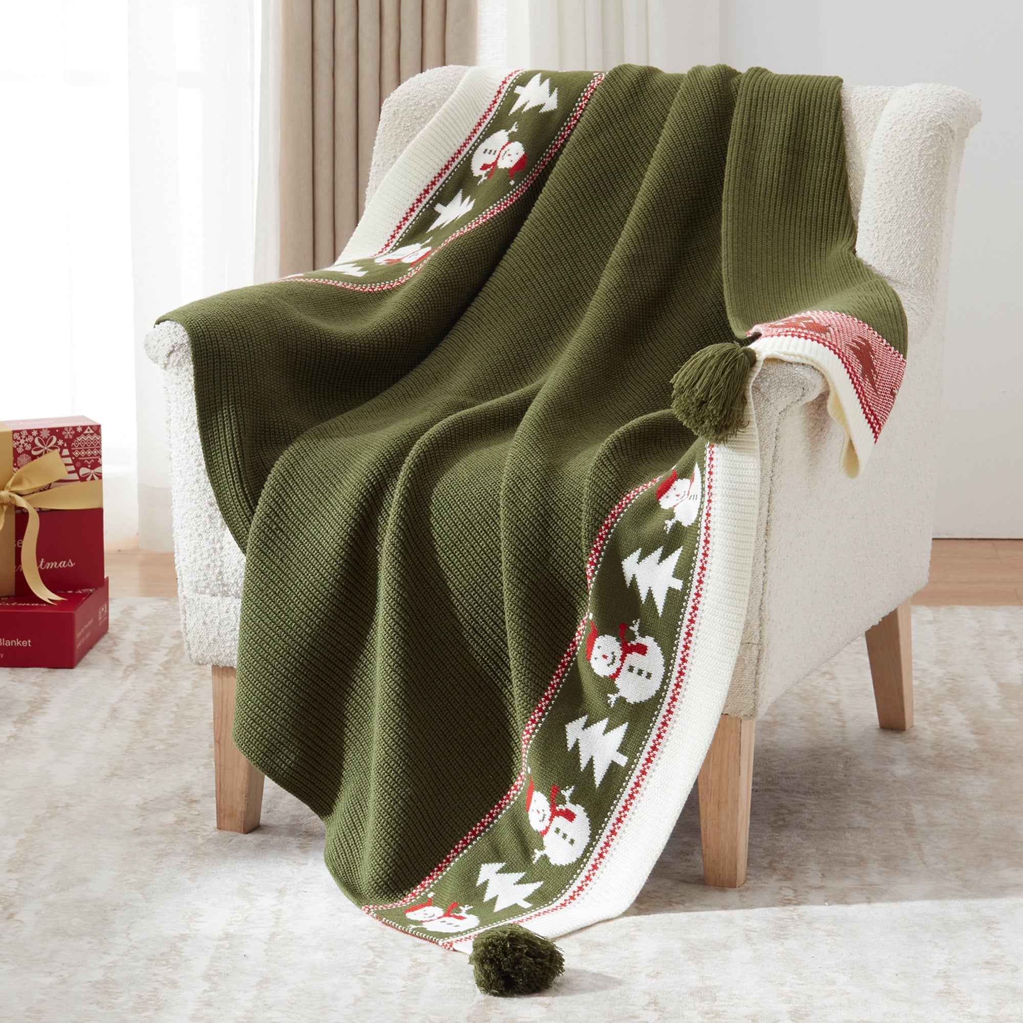 Walensee Christmas Throw Blanket, Ultra Soft Knit Blanket for Couch Sofa Bed Travel, Lightweight Warm Decorative Throw Blanket, Perfect Holiday Theme Décor and Gift 50"x60"