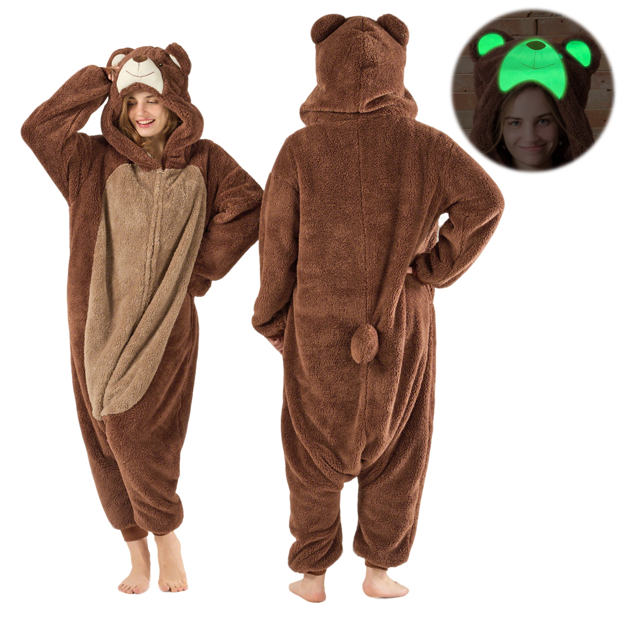 🎃Adult Animal Onesie Pajamas, Glow in The Dark Halloween Cosplay Costumes, One Piece Sleepwear for Women and Men