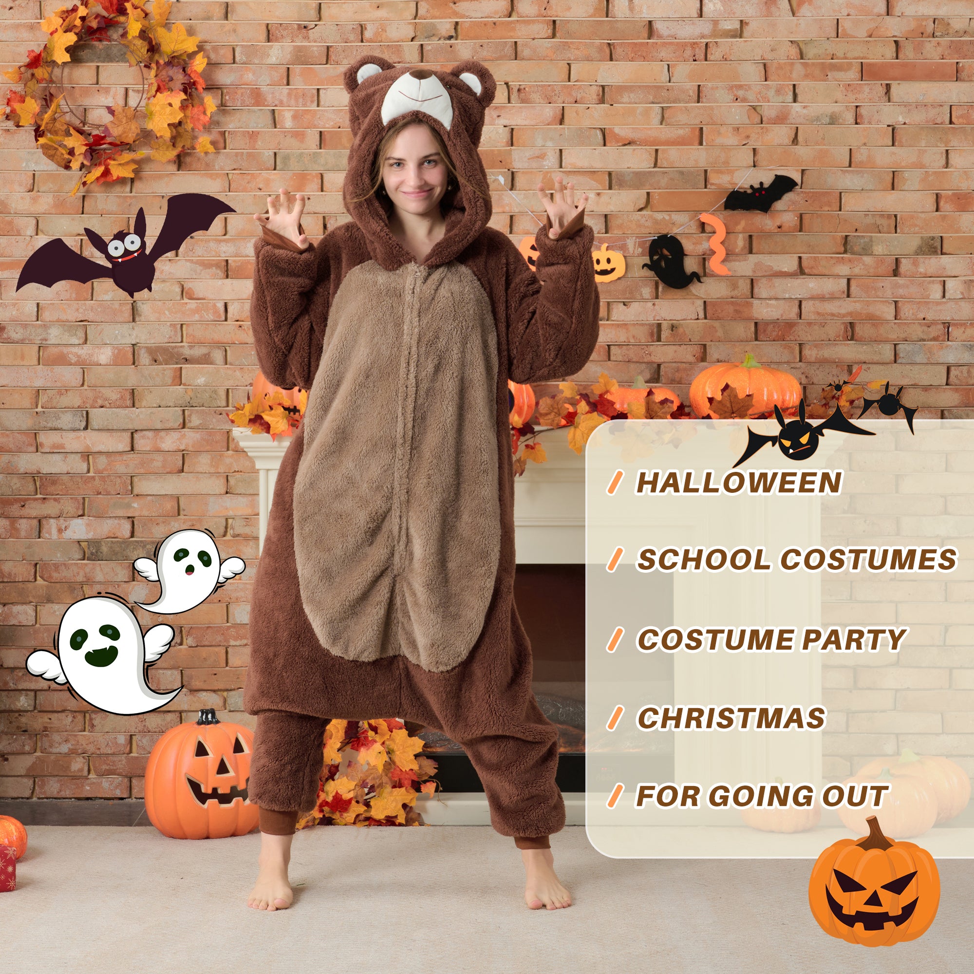 🎃Adult Animal Onesie Pajamas, Glow in The Dark Halloween Cosplay Costumes, One Piece Sleepwear for Women and Men