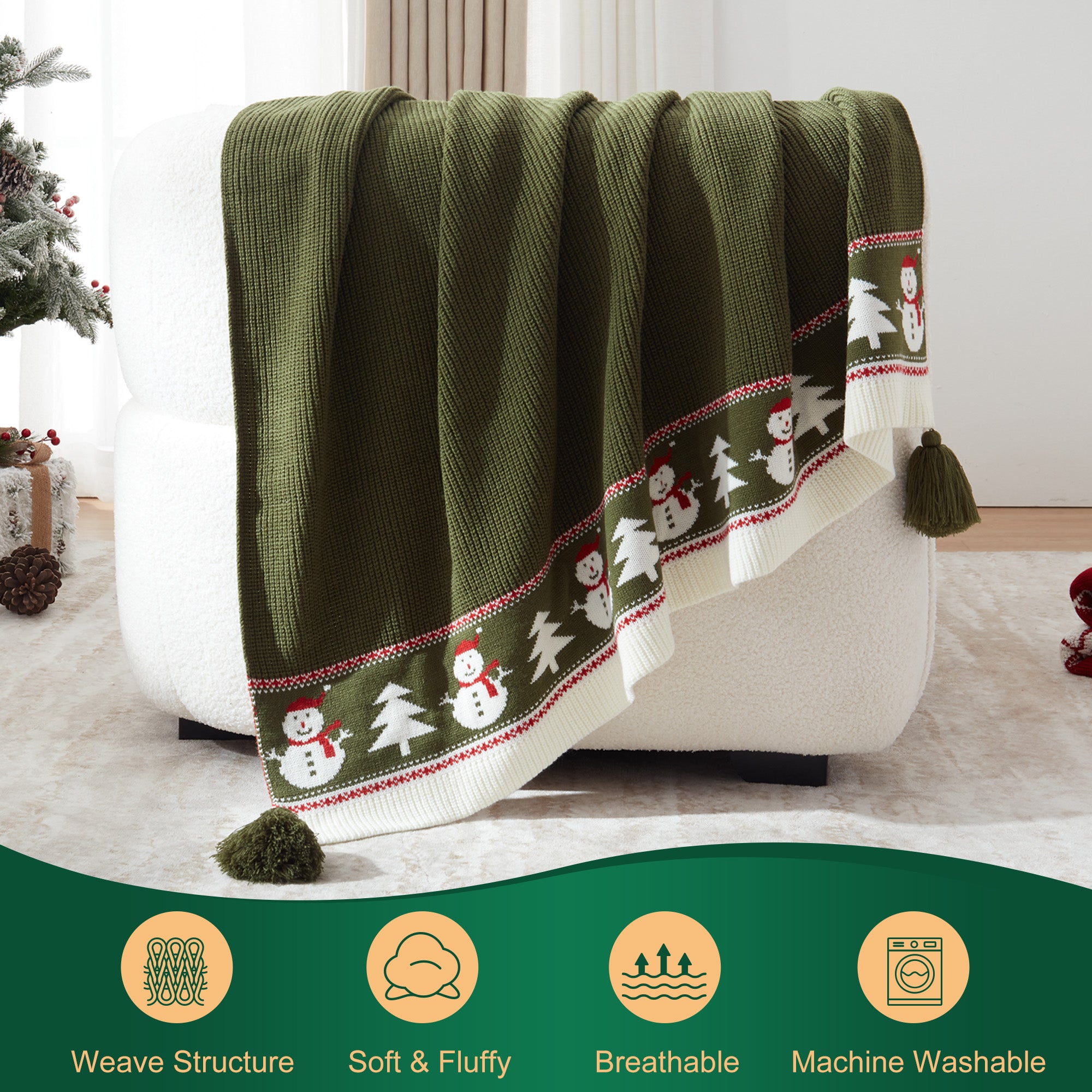 Walensee Christmas Throw Blanket, Ultra Soft Knit Blanket for Couch Sofa Bed Travel, Lightweight Warm Decorative Throw Blanket, Perfect Holiday Theme Décor and Gift 50"x60"