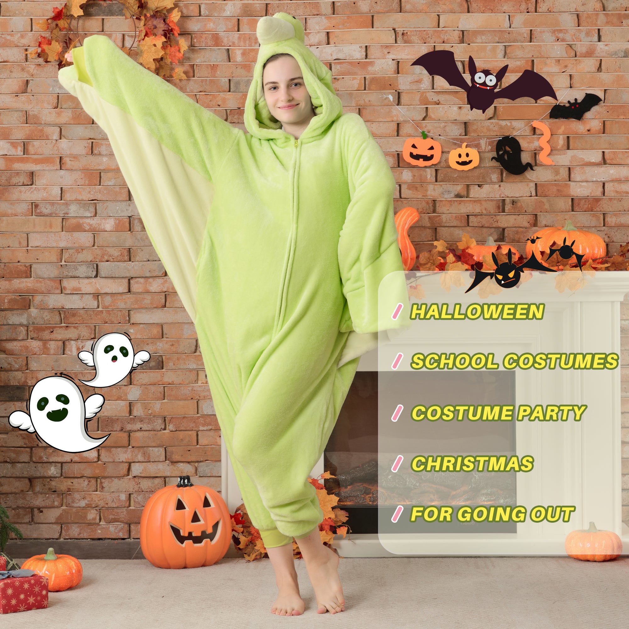 🎃Adult Animal Onesie Pajamas, Glow in The Dark Halloween Cosplay Costumes, One Piece Sleepwear for Women and Men