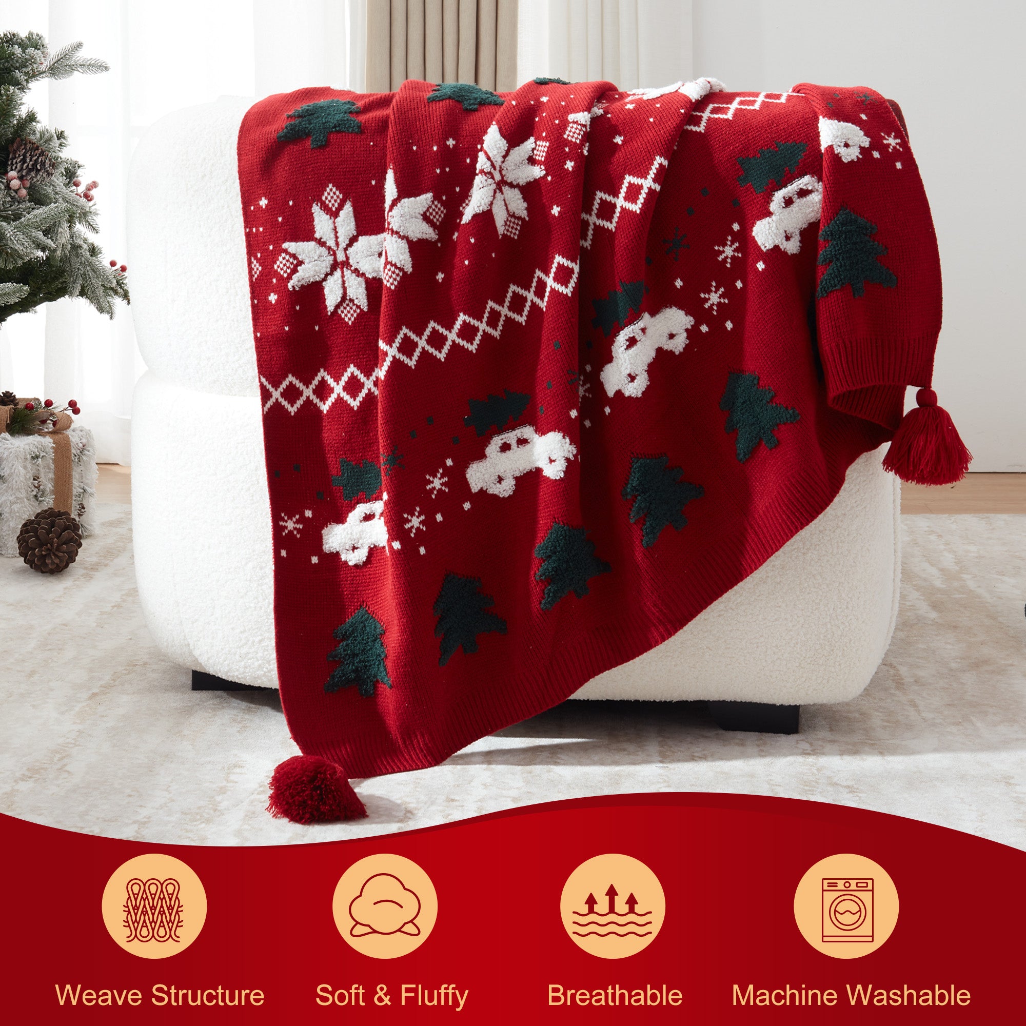 Walensee Christmas Throw Blanket, Ultra Soft Knit Blanket for Couch Sofa Bed Travel, Lightweight Warm Decorative Throw Blanket, Perfect Holiday Theme Décor and Gift 50"x60"