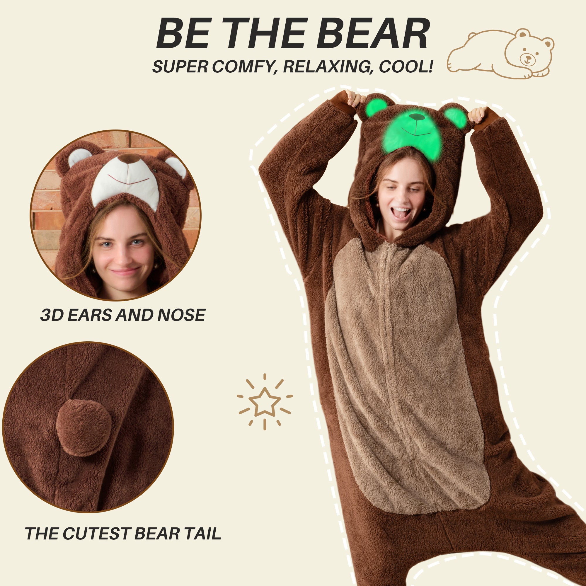 🎃Adult Animal Onesie Pajamas, Glow in The Dark Halloween Cosplay Costumes, One Piece Sleepwear for Women and Men