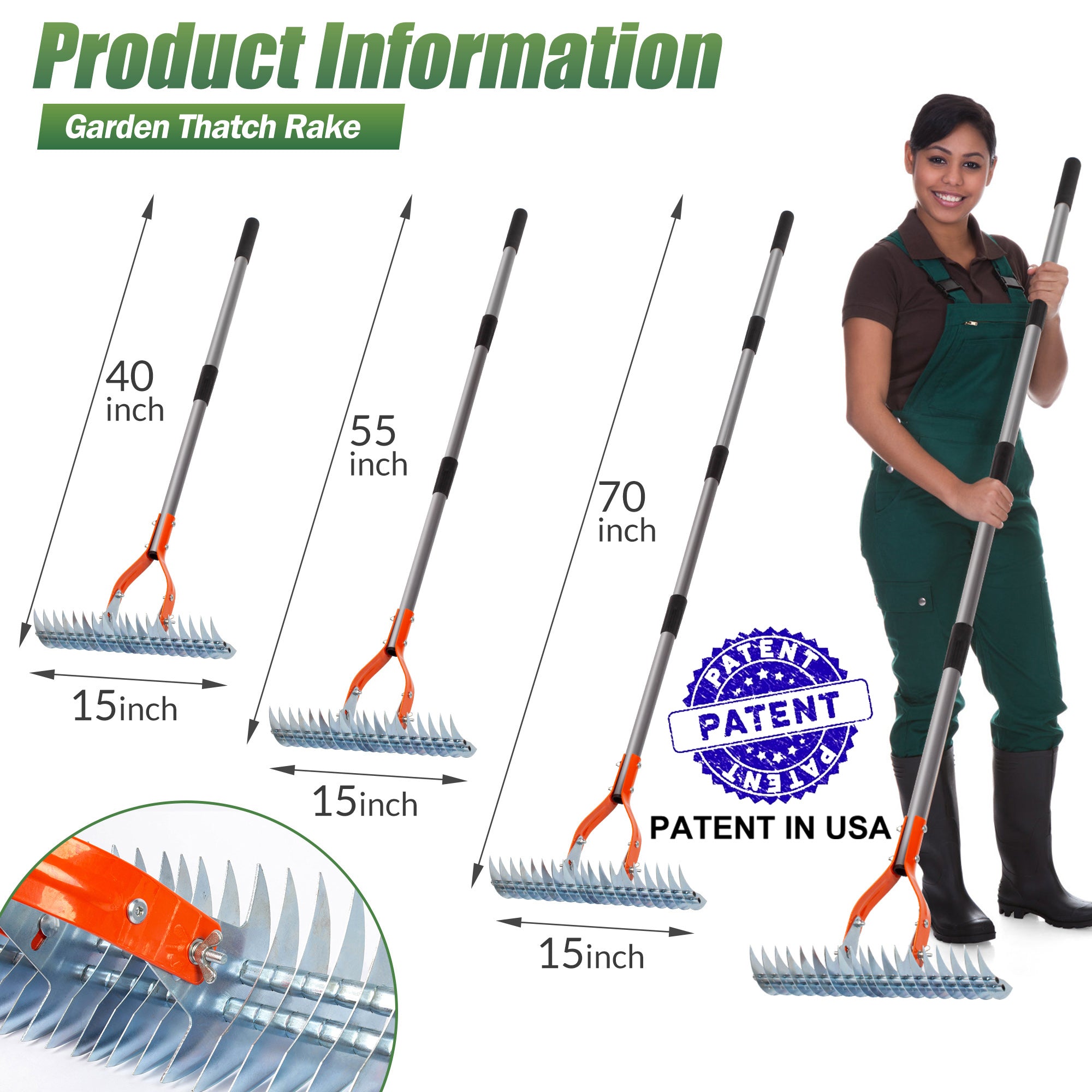 Walensee Thatch Rake, 15-Inch Lawn Thatching Rake, Robust Dethatcher R ...