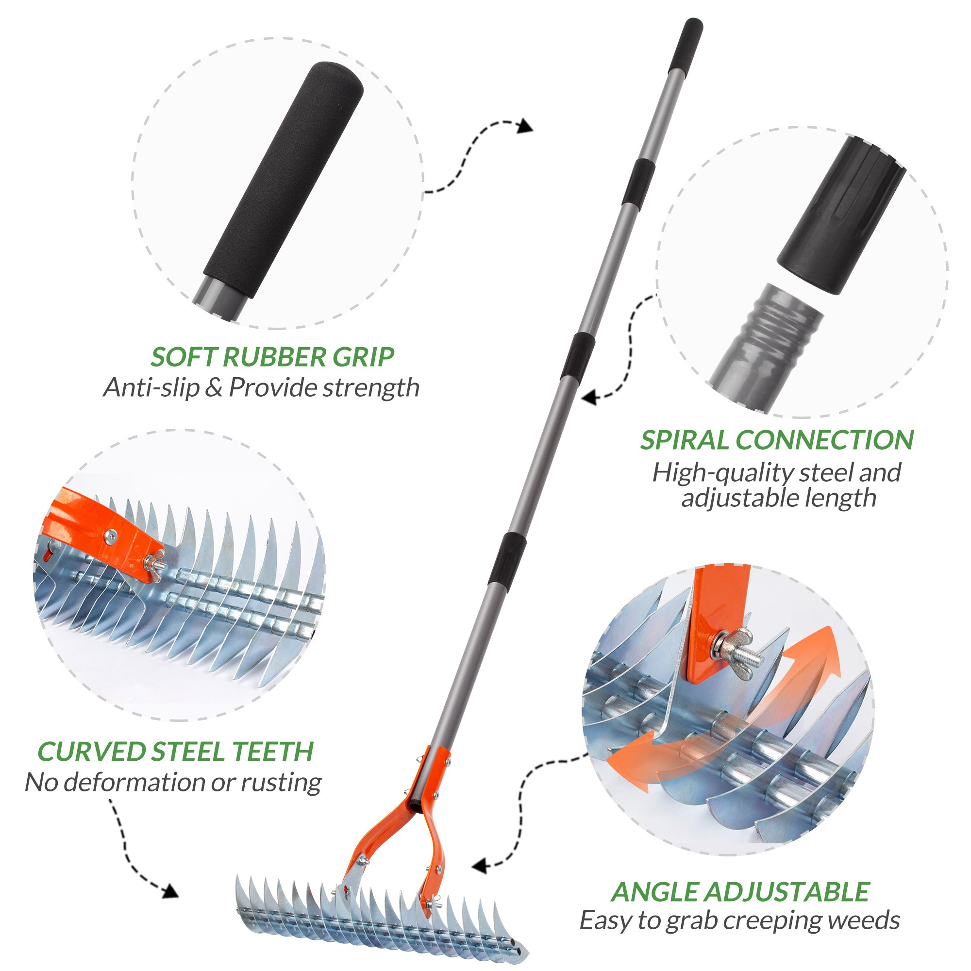 Walensee Thatch Rake, 15-Inch Lawn Thatching Rake, Robust Dethatcher R ...