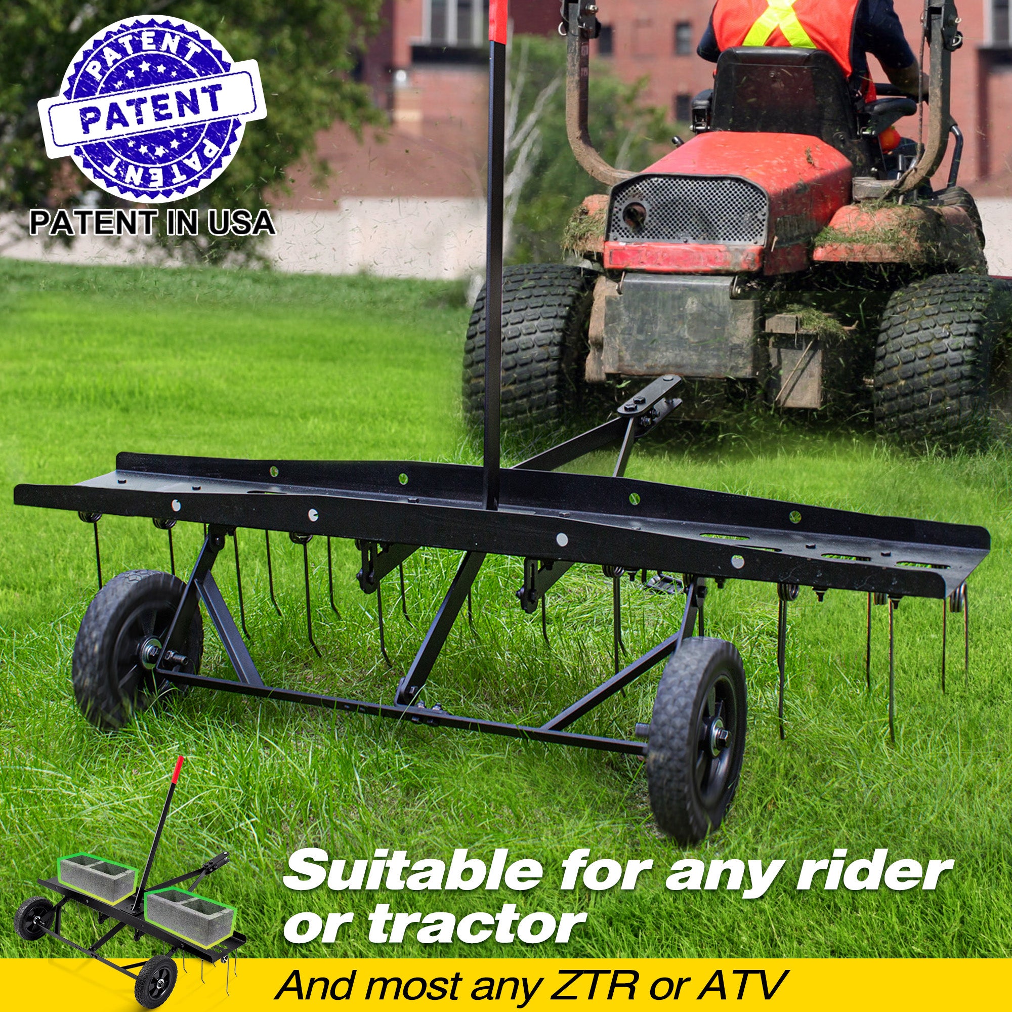 Suchtale Tow Behind Dethatcher with Spring Steel Tines,Lawn Sweeper Ga ...