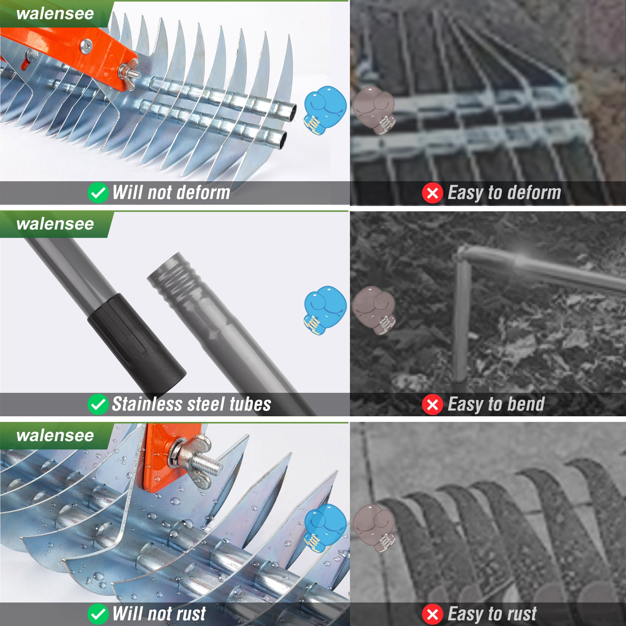 Walensee Thatch Rake, 15-Inch Lawn Thatching Rake, Robust Dethatcher R ...