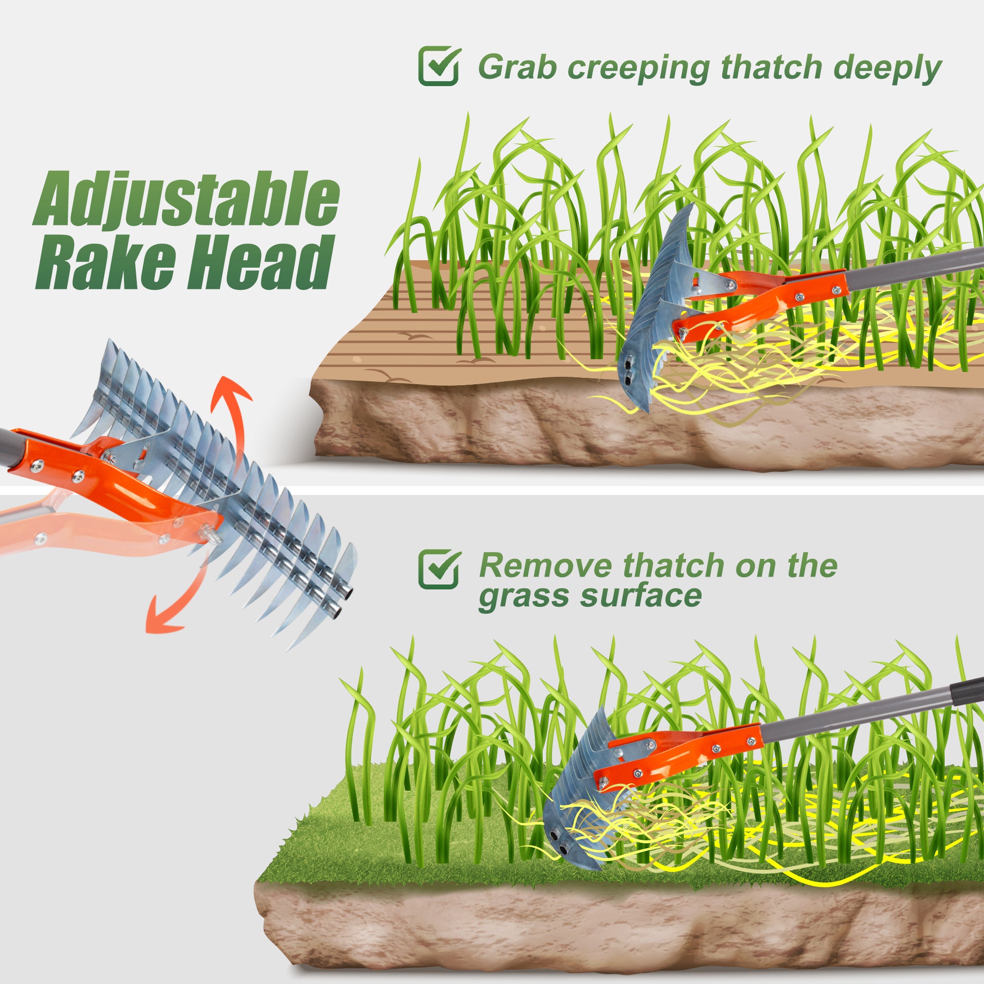 Machine Clean Out Rake Walensee Thatch Rake, 15-Inch Lawn Thatching Rake, Robust Dethatcher R ...