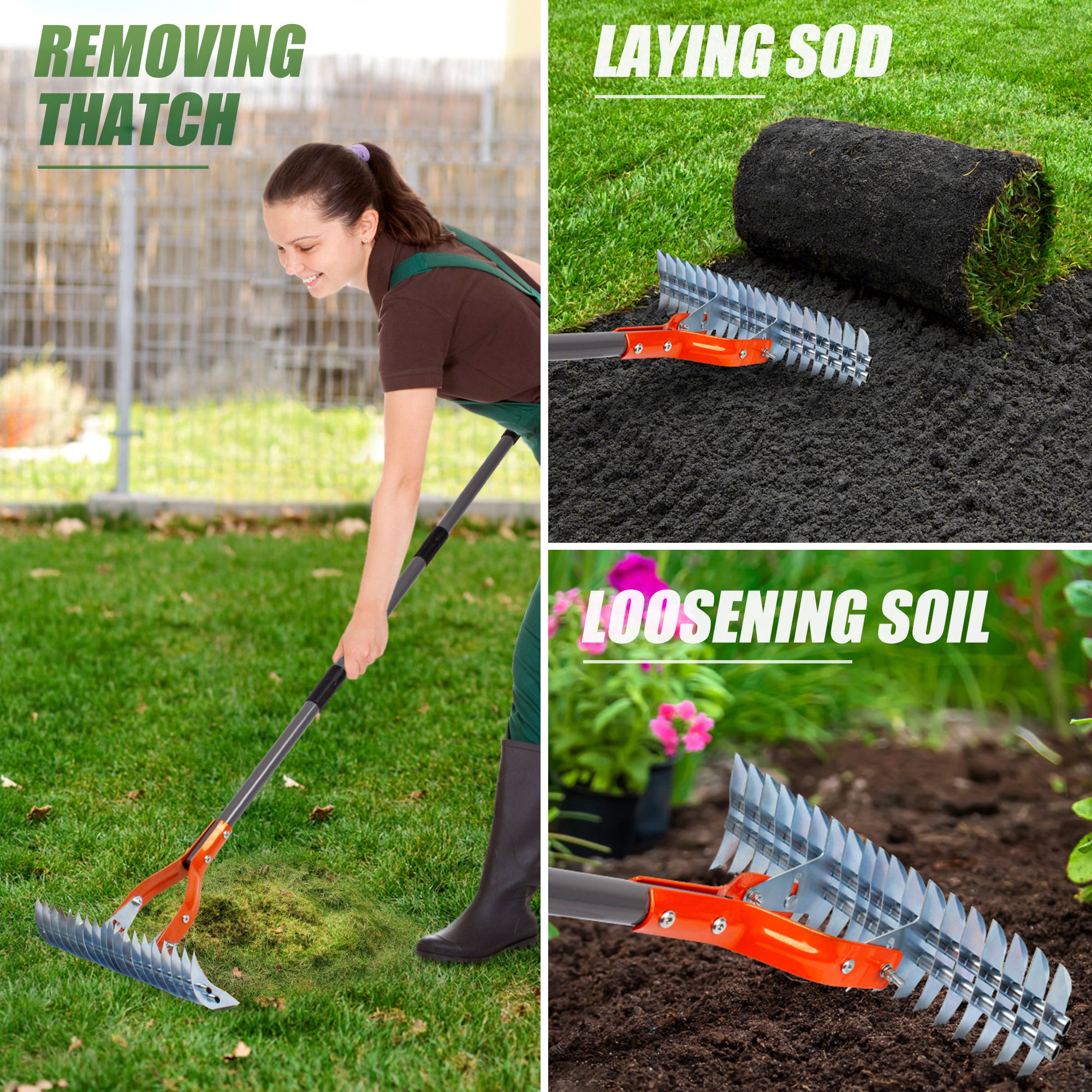 Walensee Thatch Rake, 15-Inch Lawn Thatching Rake, Robust Dethatcher R ...