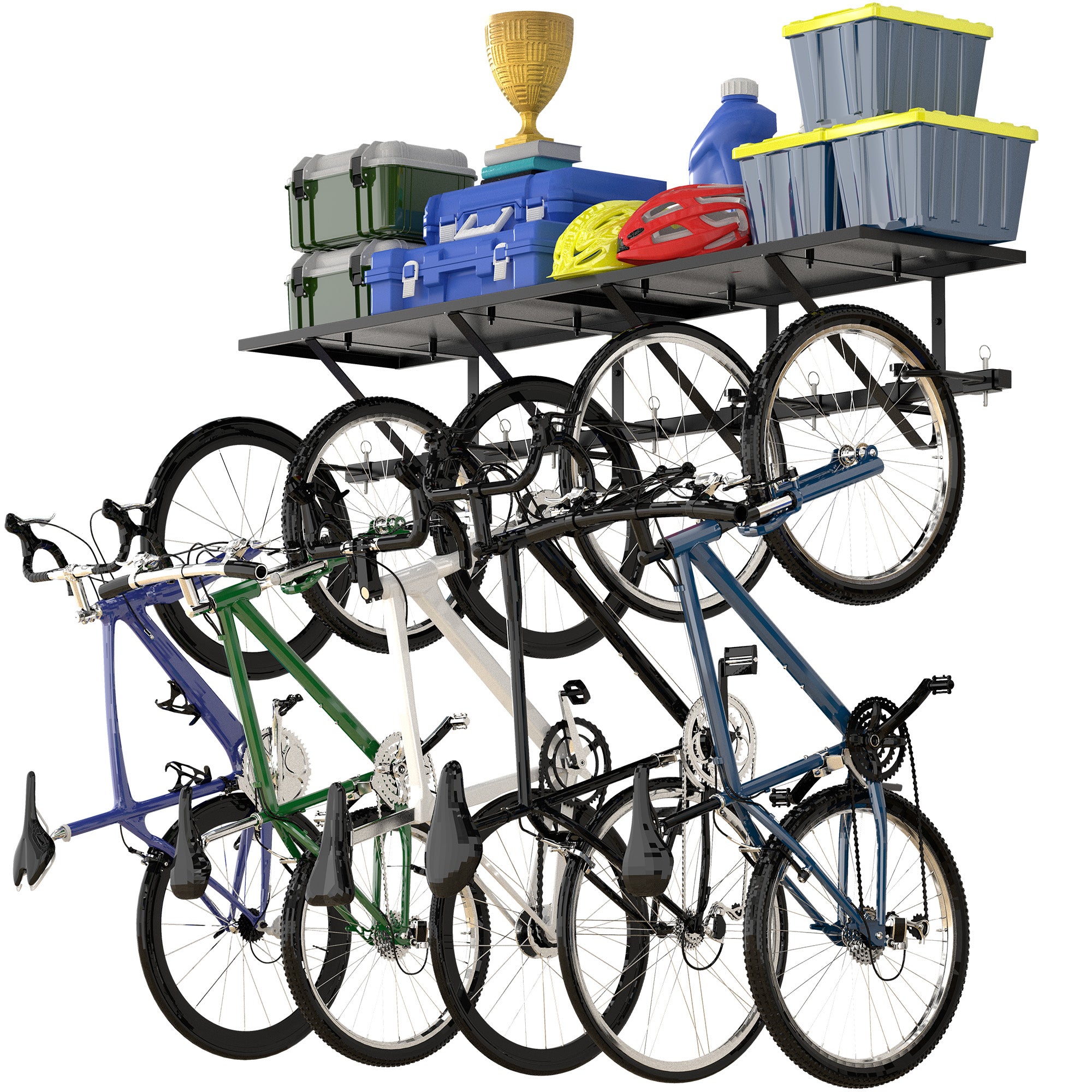 Sttoraboks Bike Storage Rack with Shelf, Bike Wall Mount Garage Stand, Bike Hanger Storage Bicycles Hanger Hooks Bike Hooks for Garage Organizer