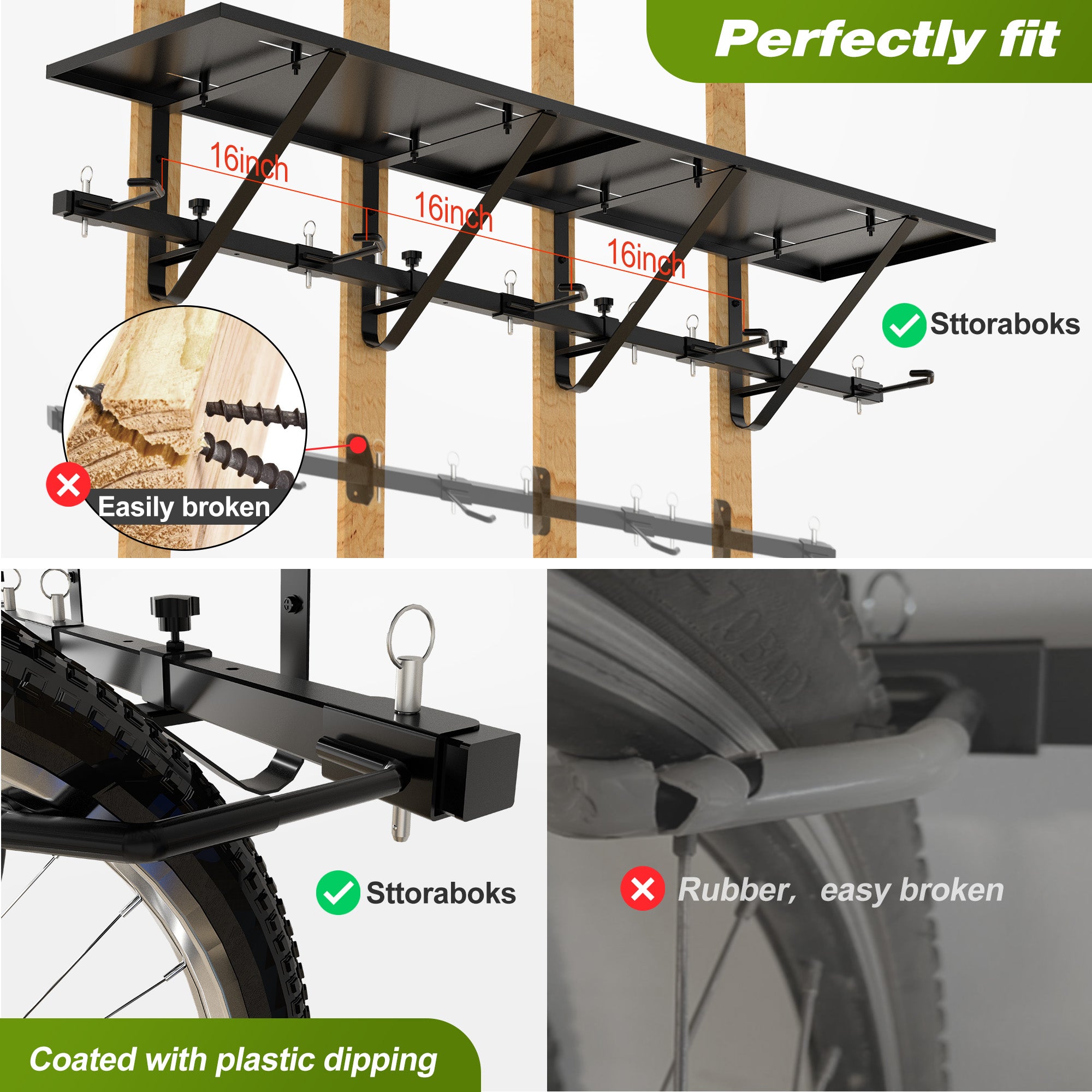 Sttoraboks Bike Storage Rack with Shelf, Bike Wall Mount Garage Stand, Bike Hanger Storage Bicycles Hanger Hooks Bike Hooks for Garage Organizer