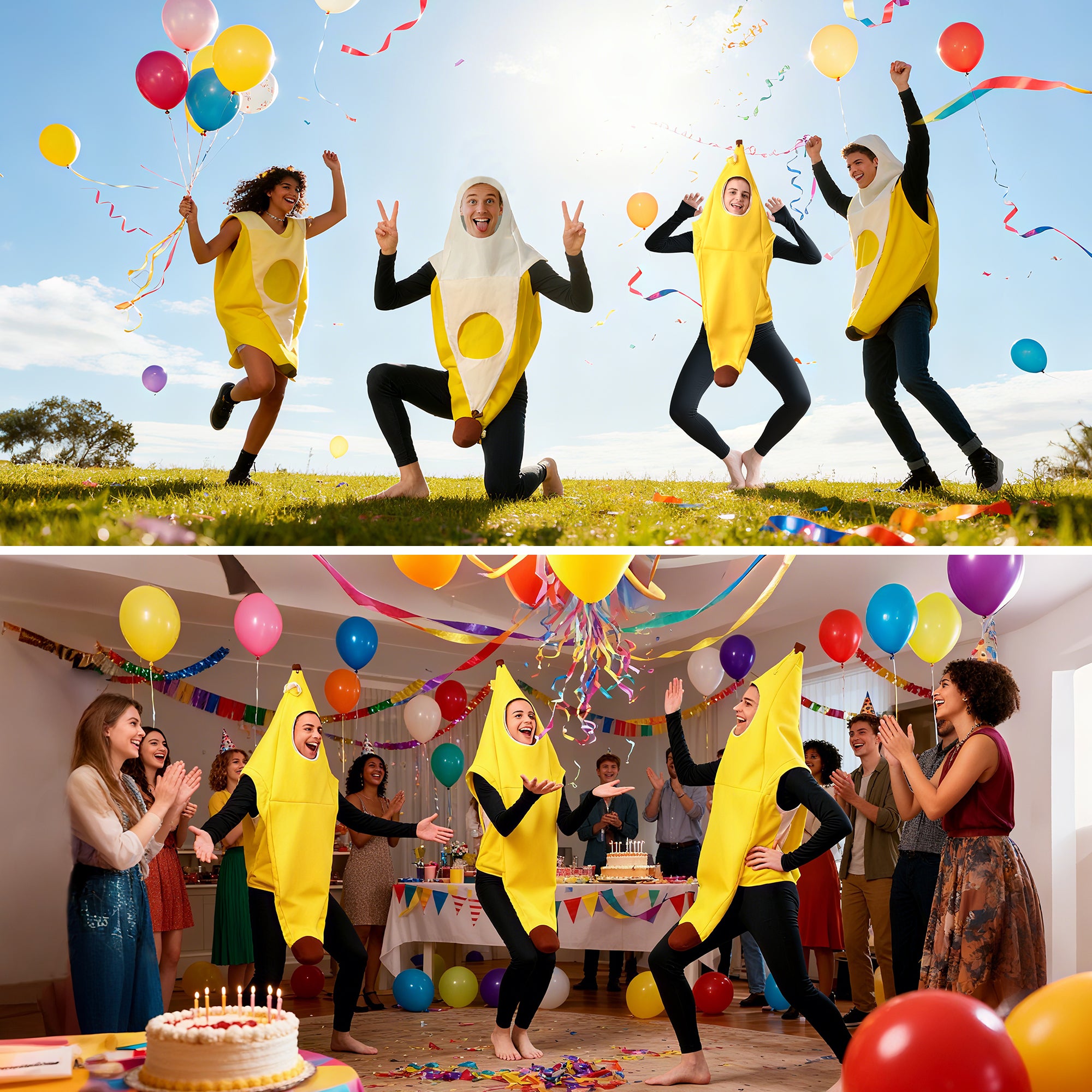 🍌Banana Costume Glow in the Dark Fruit Halloween Costume for Adults, Funny Unisex Outfit- Party, Dress Up Cosplay