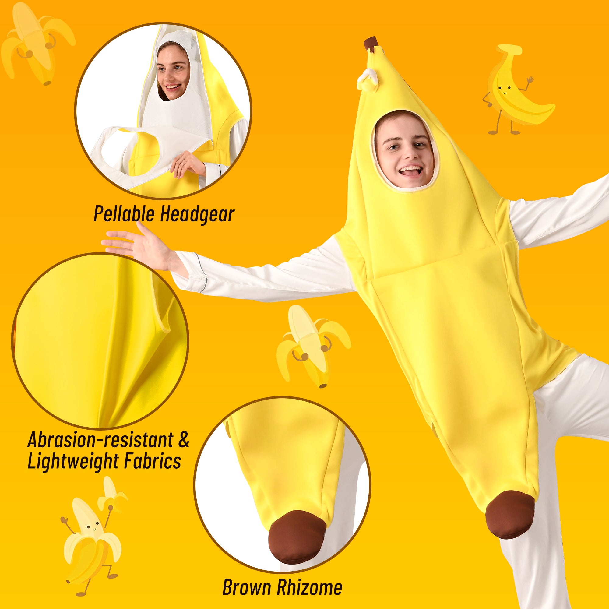 🍌Banana Costume Glow in the Dark Fruit Halloween Costume for Adults, Funny Unisex Outfit- Party, Dress Up Cosplay