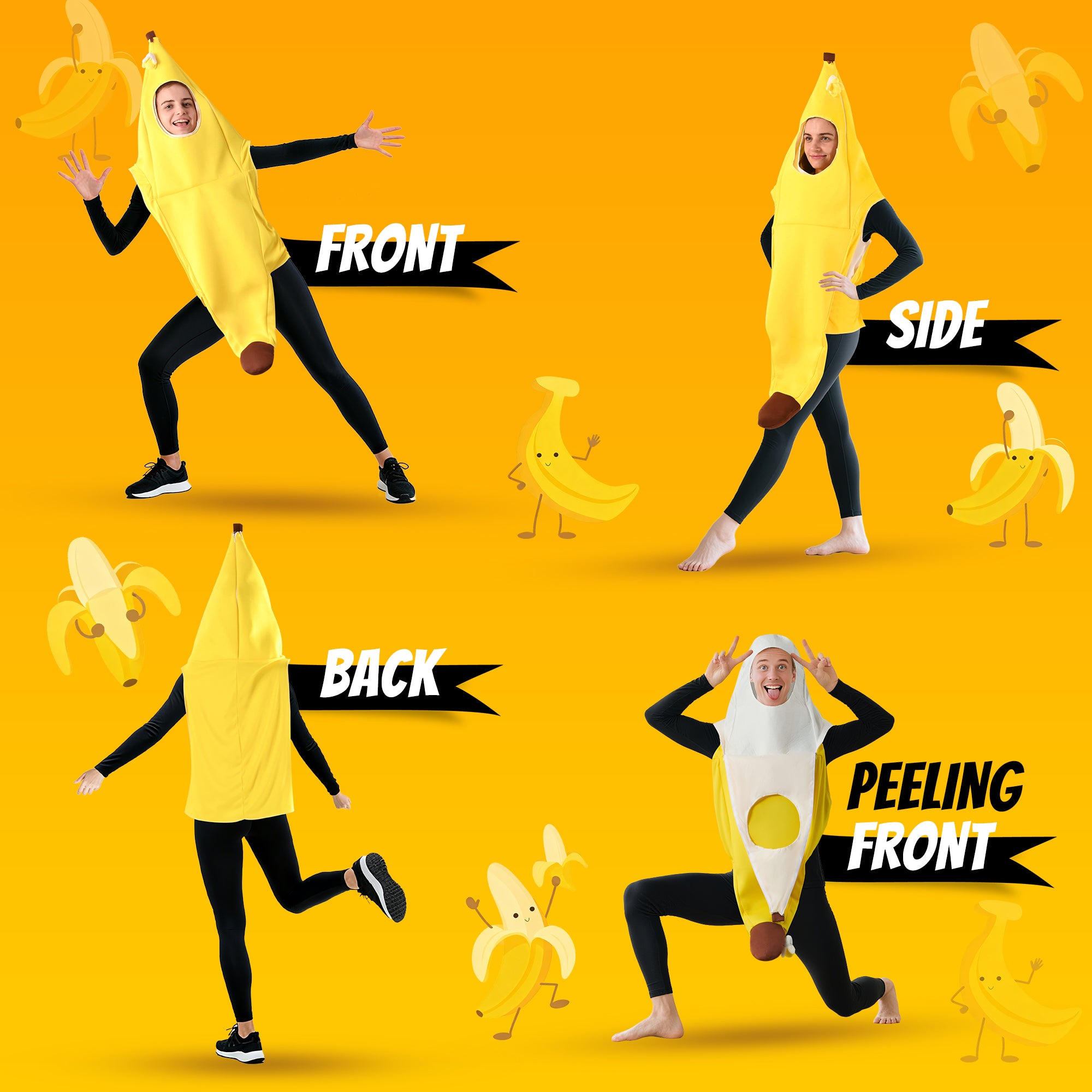 🍌Banana Costume Glow in the Dark Fruit Halloween Costume for Adults, Funny Unisex Outfit- Party, Dress Up Cosplay