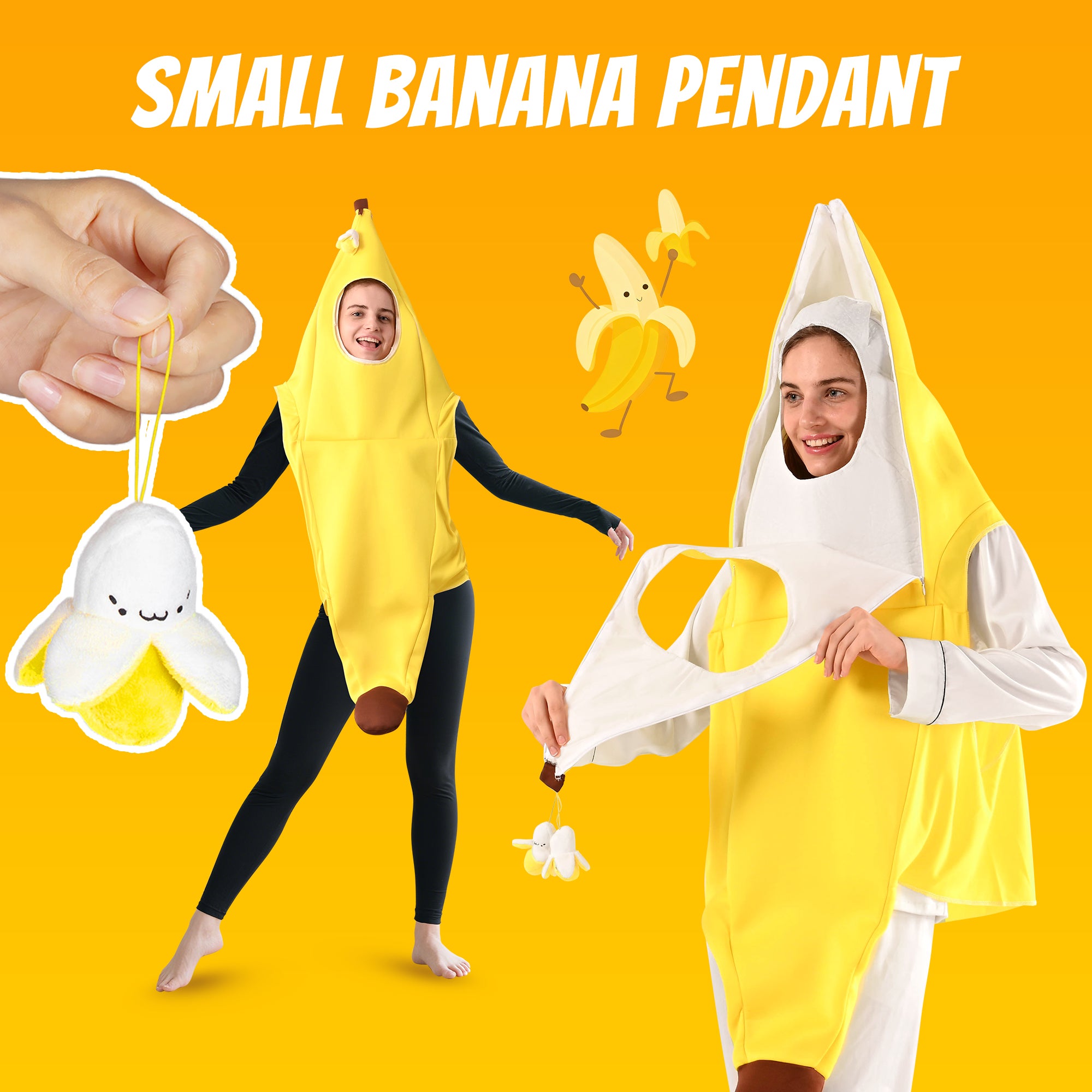 🍌Banana Costume Glow in the Dark Fruit Halloween Costume for Adults, Funny Unisex Outfit- Party, Dress Up Cosplay