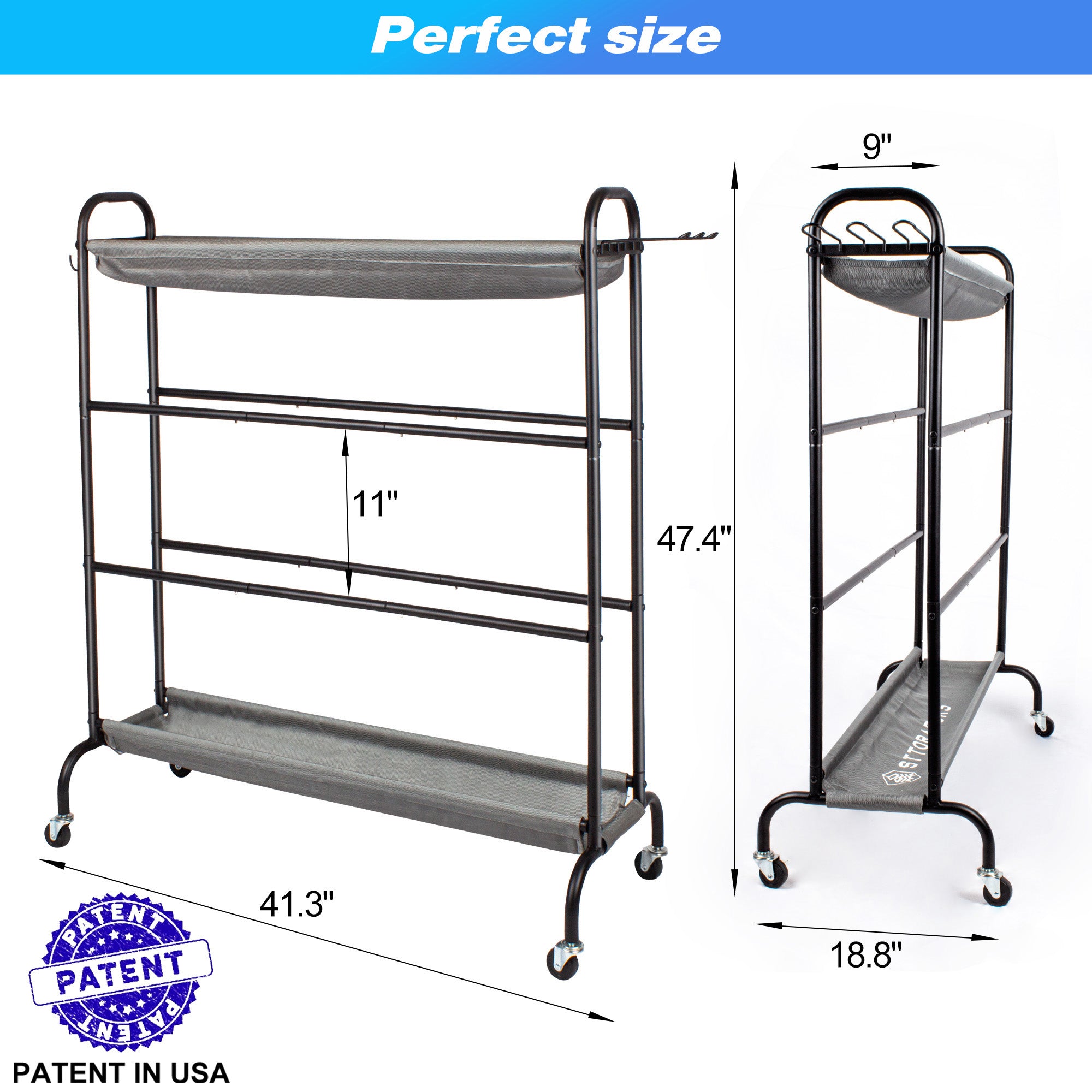 Sttoraboks Basketball Rack, Garage Ball Storage Stand 4-Layer Ball Rack Rolling Balls Organizer