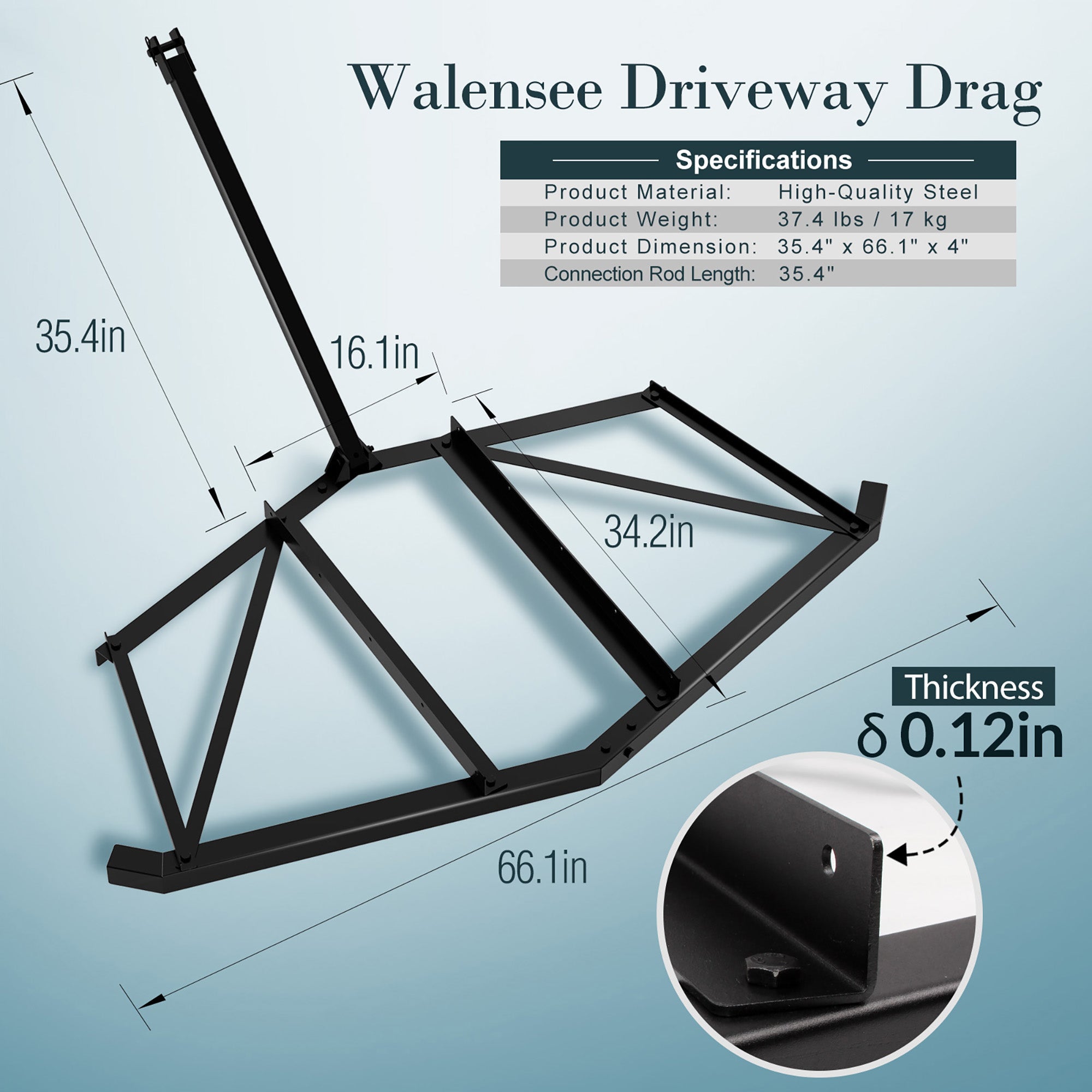 Walensee Driveway Drag Heavy Duty Steel Drag Harrow 66