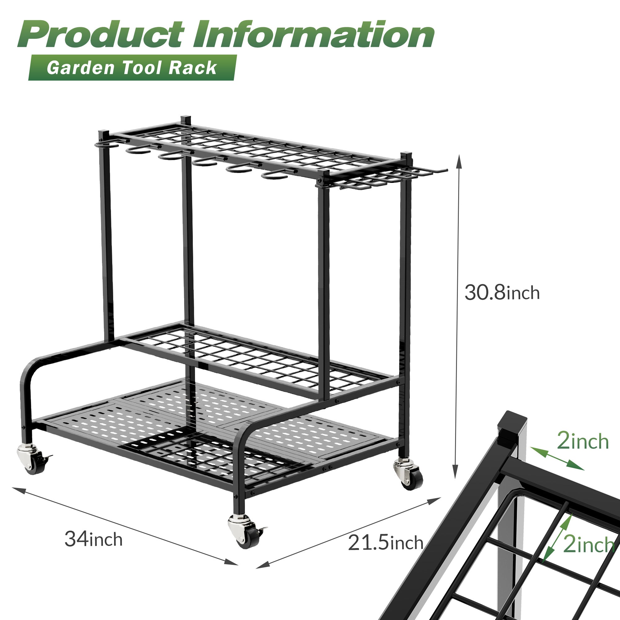 Sttoraboks Garage Tool Storage Rack - Heavy Duty Wall Mounted Organizer With Hooks