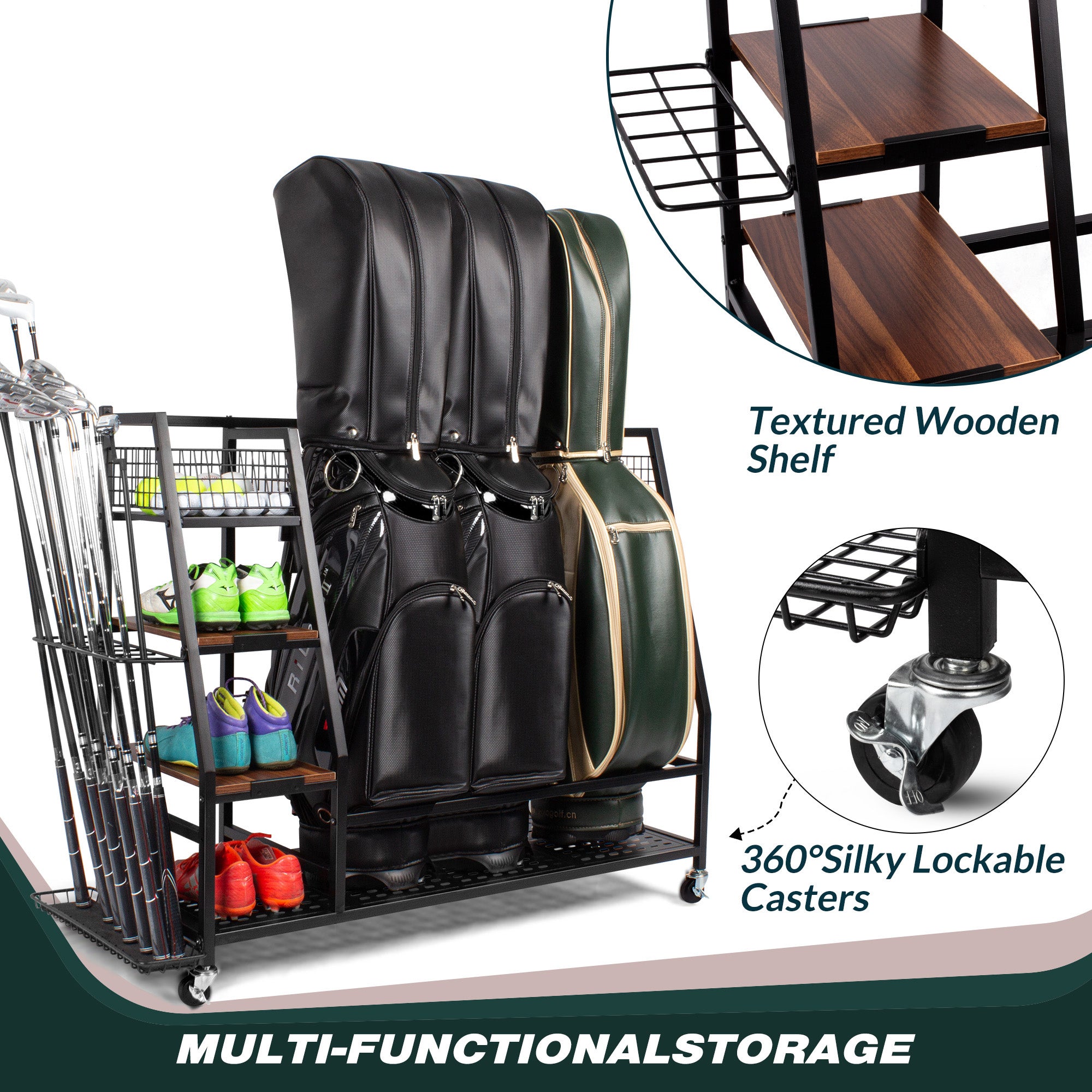 Sttoraboks Golf Bags Storage Garage Organizer, Golf Bag Rack Fits 2/3 Golf Bags and Golf Equipment Accessories