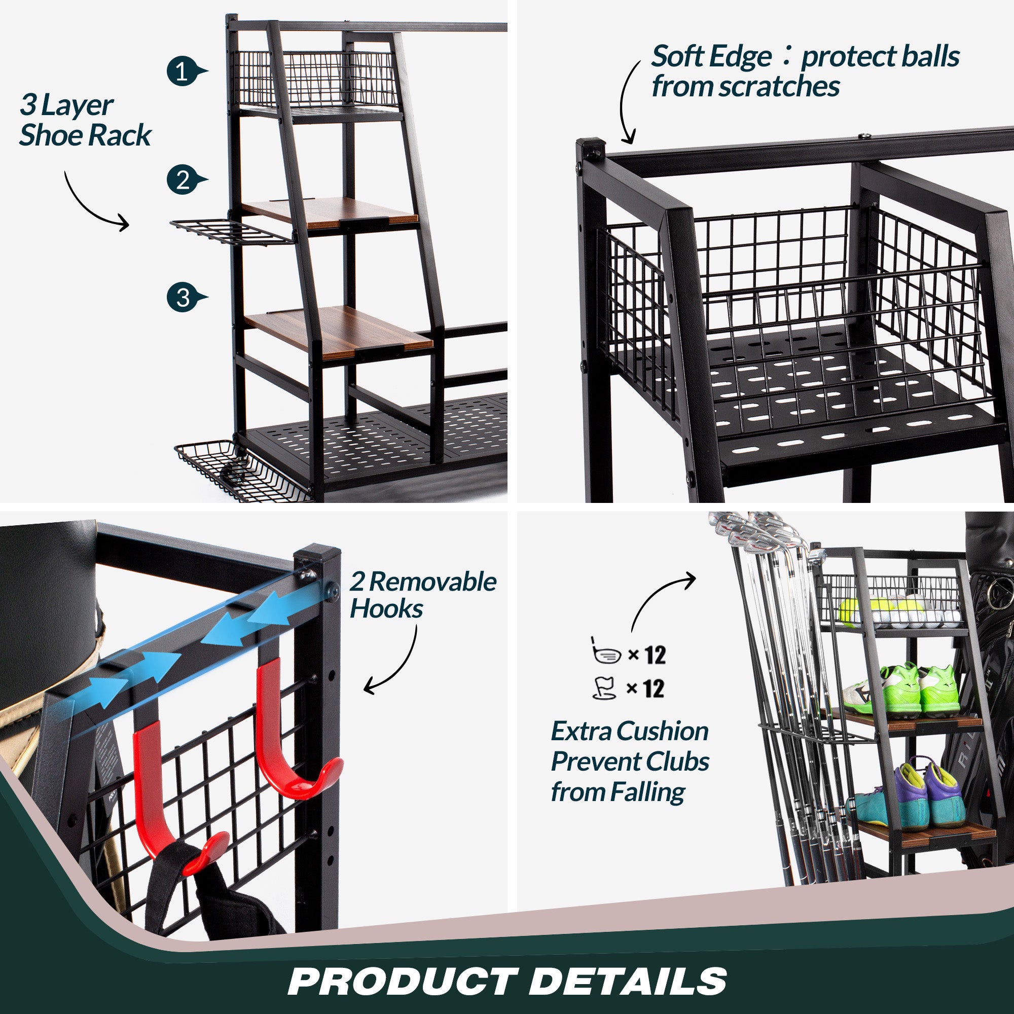 Sttoraboks Golf Bags Storage Garage Organizer, Golf Bag Rack Fits 2/3 Golf Bags and Golf Equipment Accessories