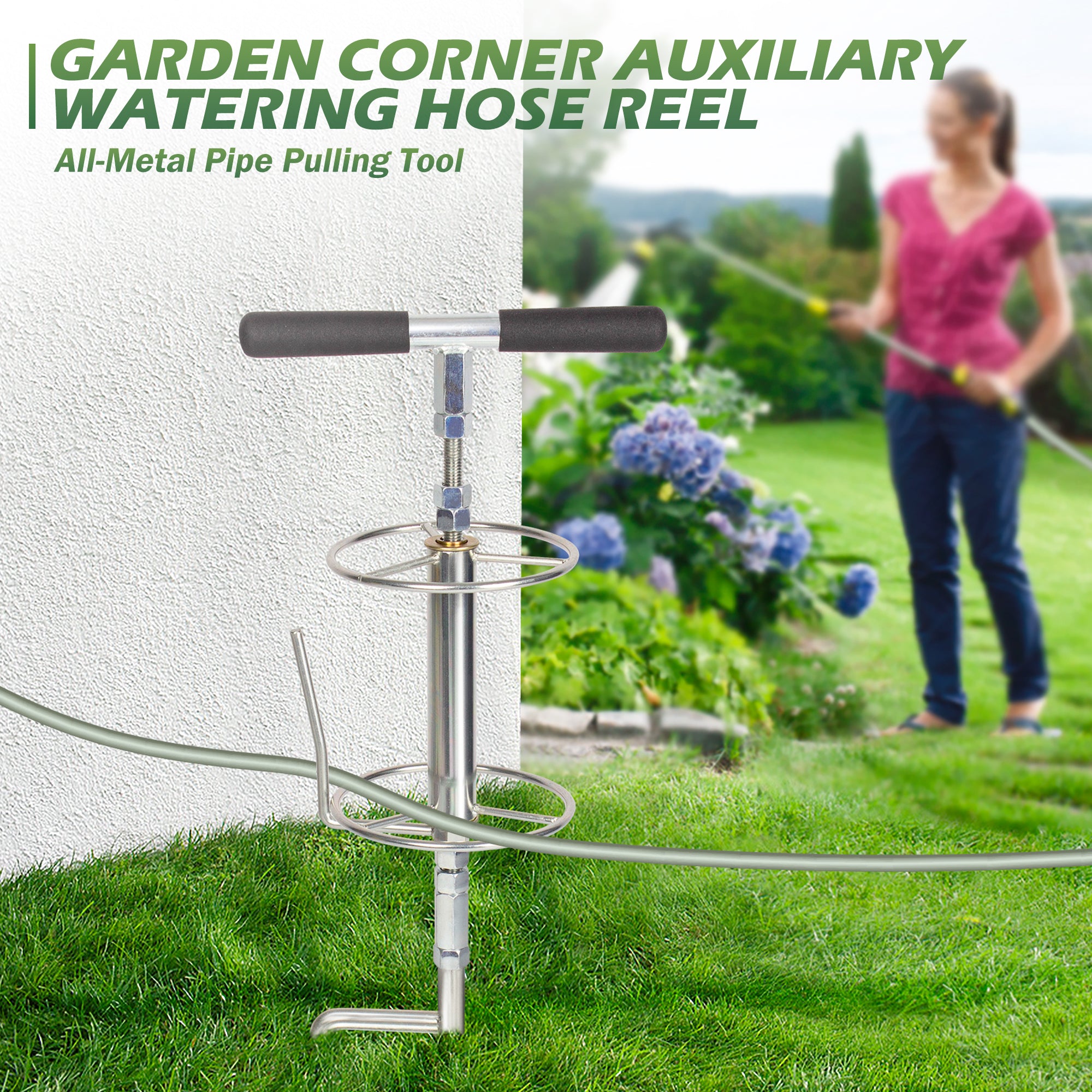 Walensee 32 Inch Garden Hose Guide Right Angle Hose Pulling Stand, Heavy Duty Metal Hose Reel for Garden Corner Auxiliary Watering Hose Reel, Lawn & Garden Watering Equipment, Plant Flower Protector