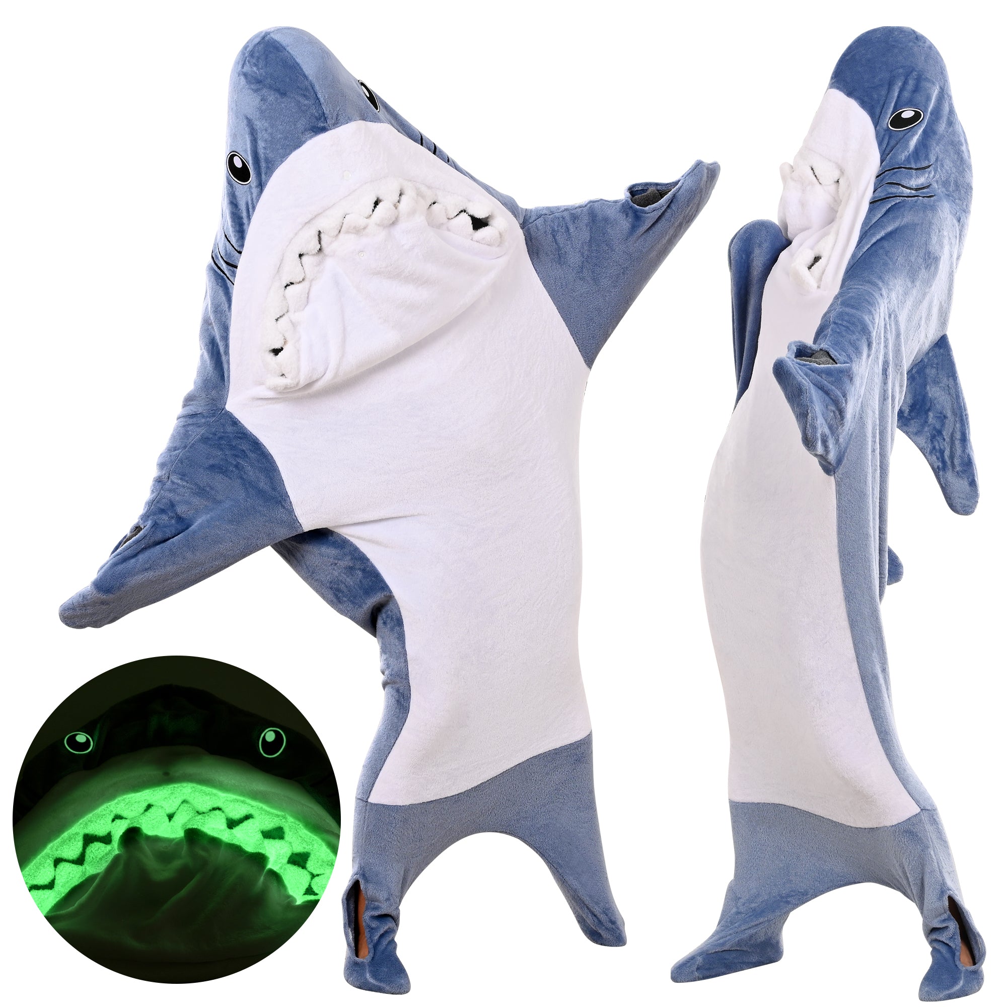 🦈Glow in The Dark Shark Blanket for Adult, Shark Costume with Shiny Eyes and Teeth, Shark Onesie as Gift for Lover, Shark Hoodie for girls, Shark Sleeping Bag🎁