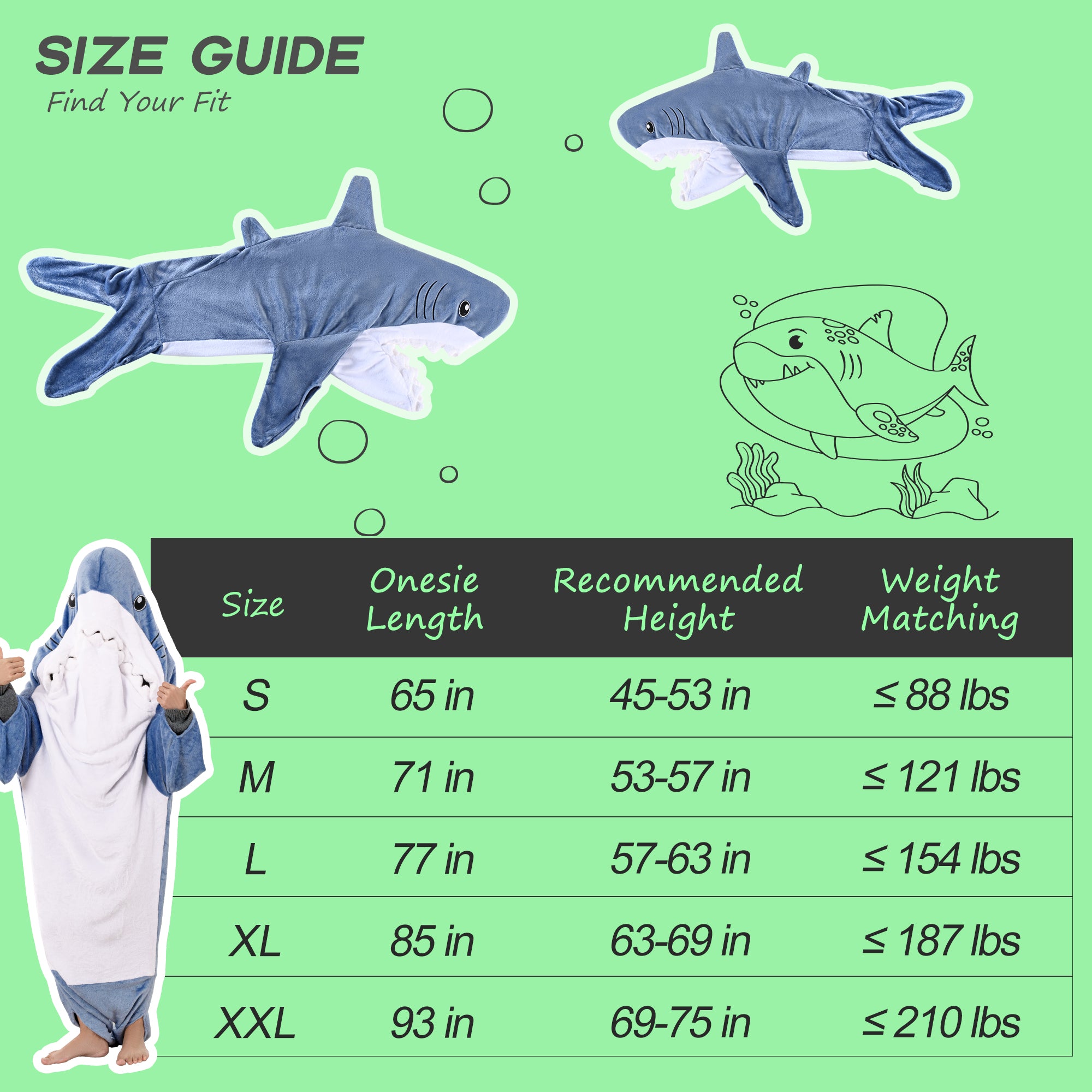 🦈Glow in The Dark Shark Blanket for Adult, Shark Costume with Shiny Eyes and Teeth, Shark Onesie as Gift for Lover, Shark Hoodie for girls, Shark Sleeping Bag🎁