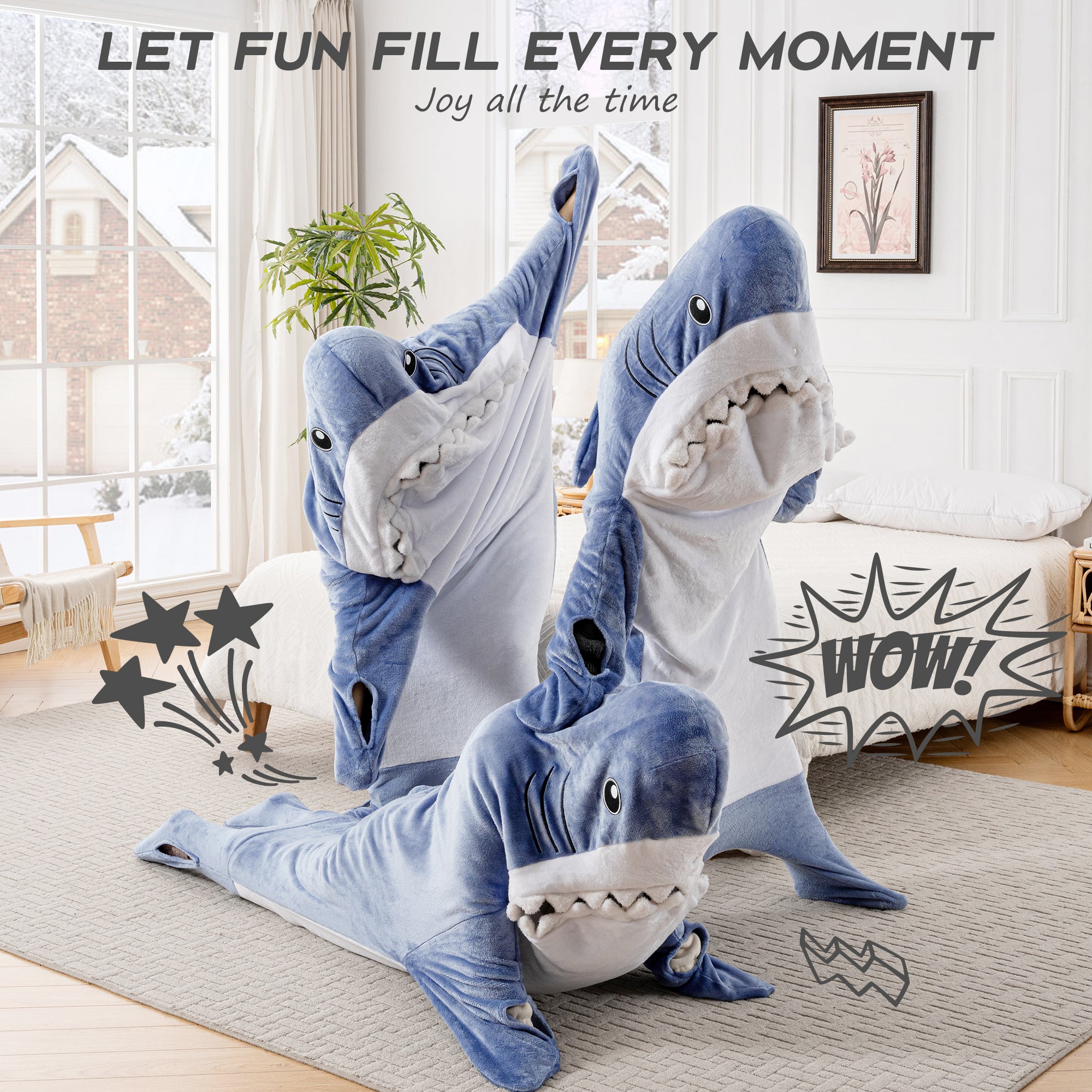 🦈Glow in The Dark Shark Blanket for Adult, Shark Costume with Shiny Eyes and Teeth, Shark Onesie as Gift for Lover, Shark Hoodie for girls, Shark Sleeping Bag🎁