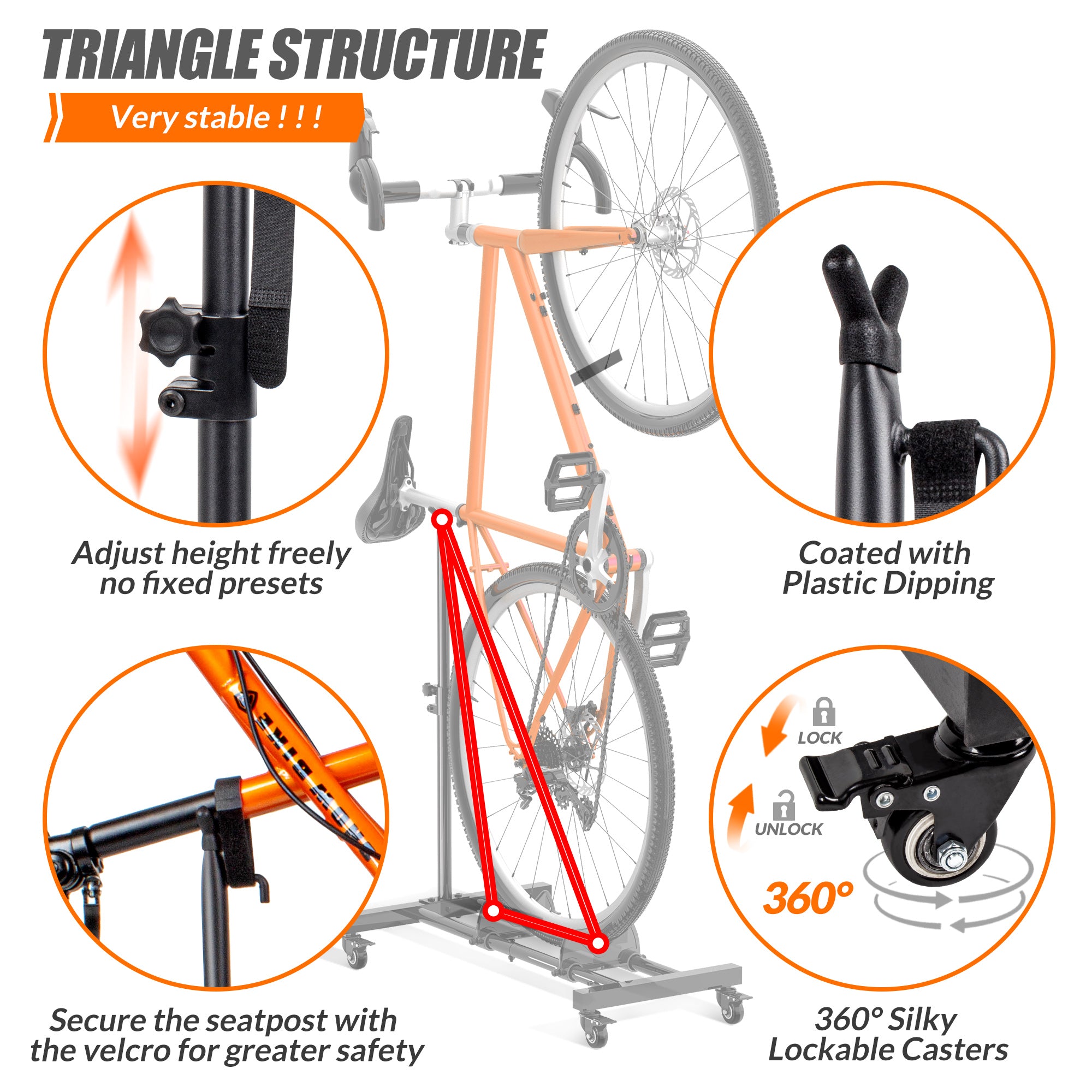 Sttoraboks Vertical Bike Stand, Freestanding Indoor Bike Storage Rack Upright Bicycle Floor Stand Indoor Bike Holder with Adjustable Height