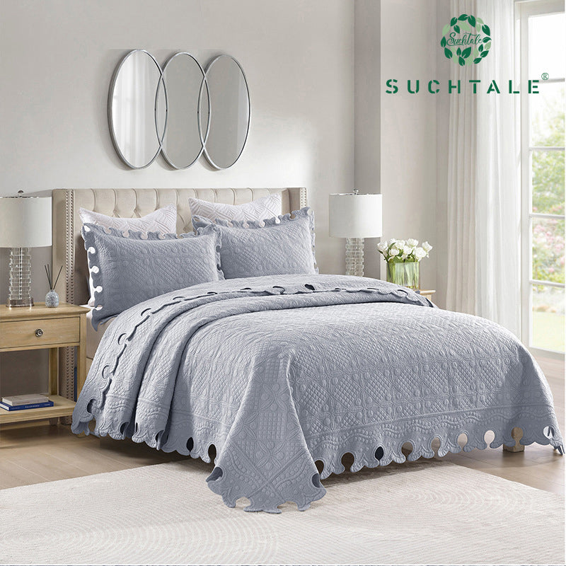 Suchtale Grey Quilt Queen,  Comforter (90"x 90"), Queen Paisley Quilt Bedding Set, Striped Quilt Set for All Seasons,3 Piece