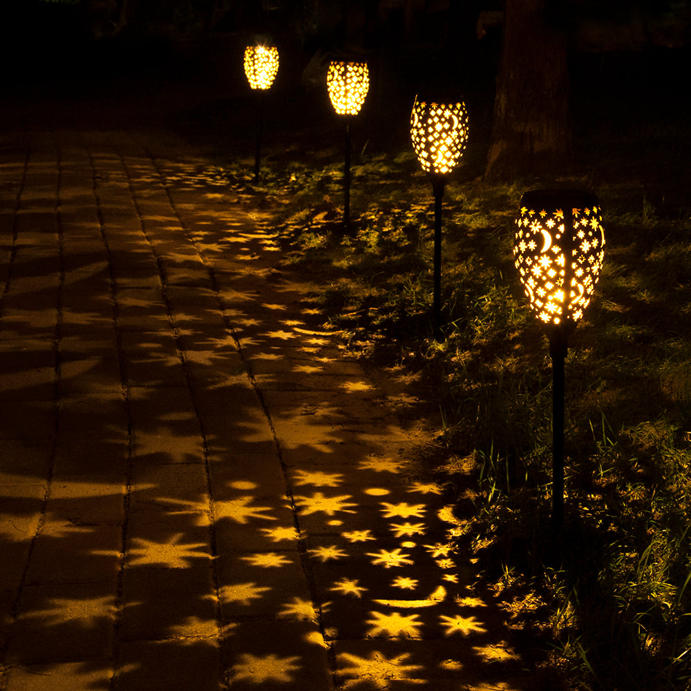 Solar Lights Outdoor with Moon & Star Pattern, Black 2 PACK