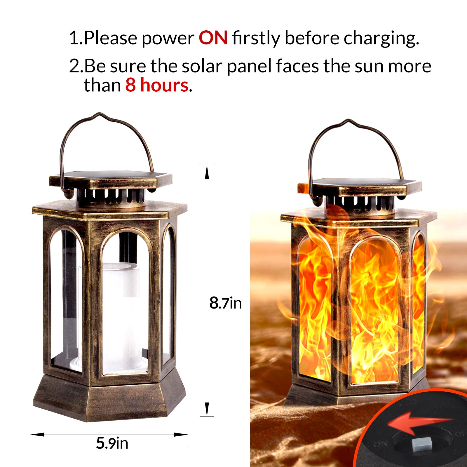 Walensee Solar Lights Outdoor With Flickering Flame (2 Pack Bronze