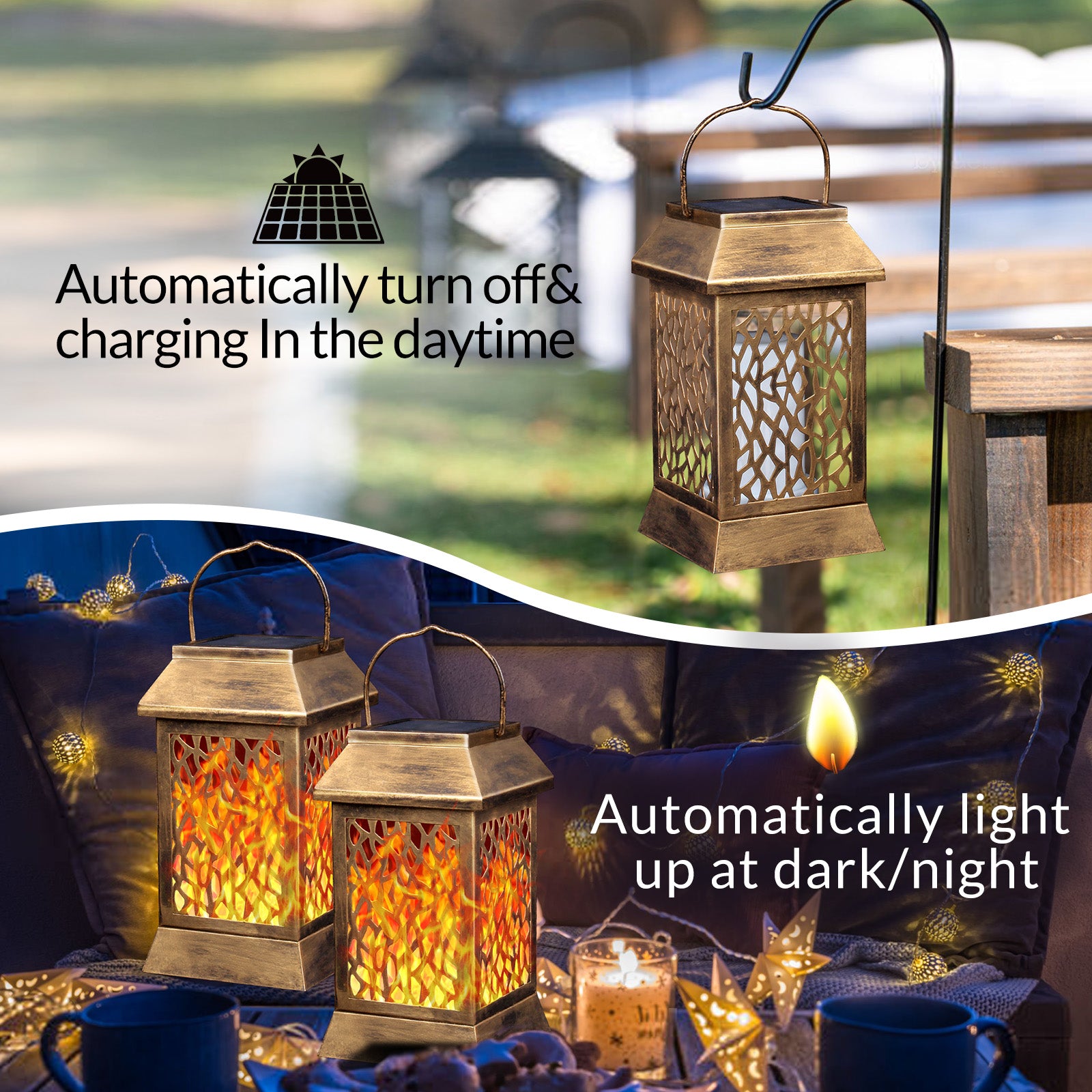 Walensee Solar Lights Outdoor With Flickering Flame (2 Pack Bronze