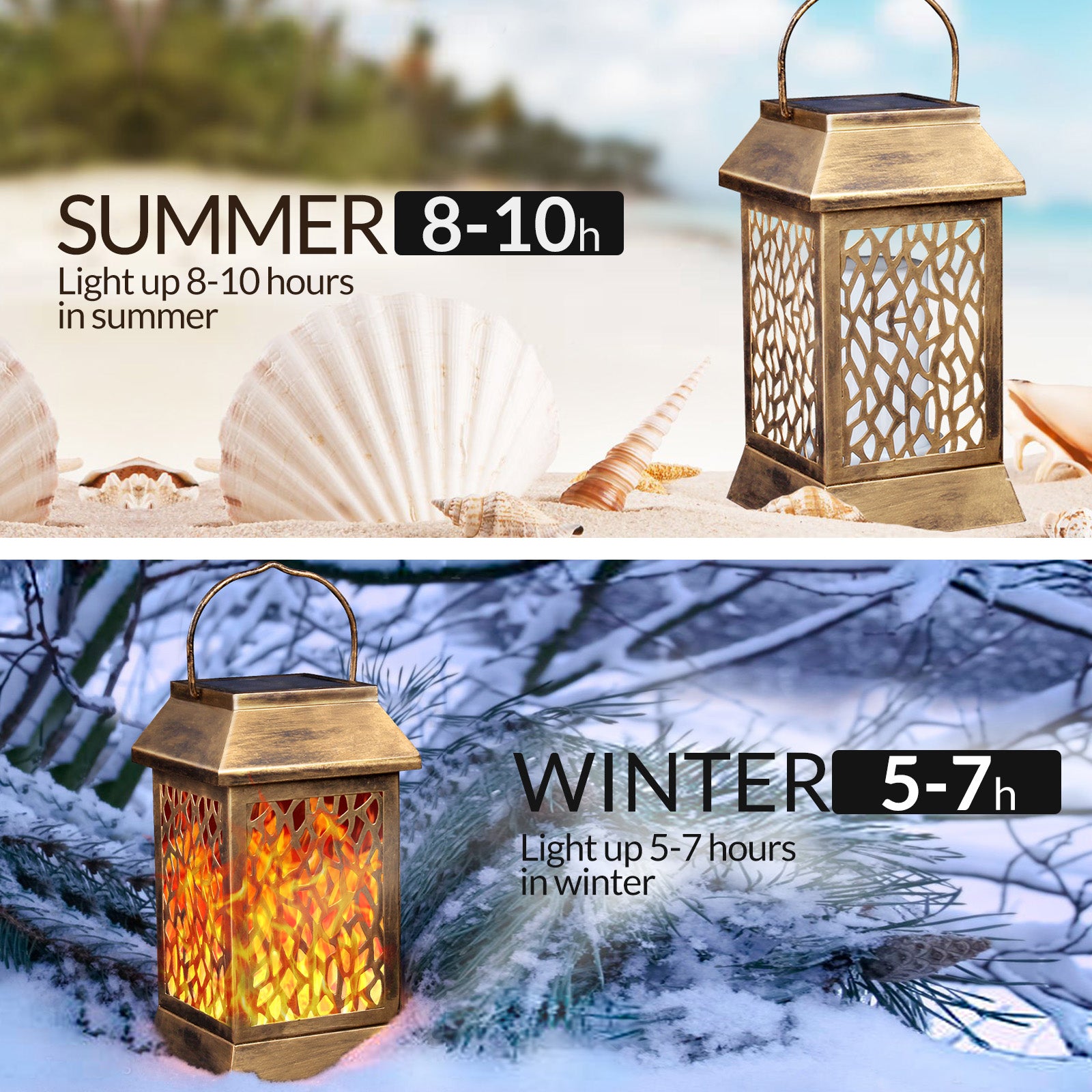 Walensee Solar Lights Outdoor With Flickering Flame (2 Pack Bronze) Upgraded Metal Solar Powered Lanterns