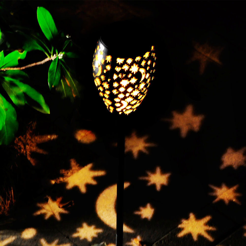 Solar Lights Outdoor with Moon & Star Pattern, Black 2 PACK