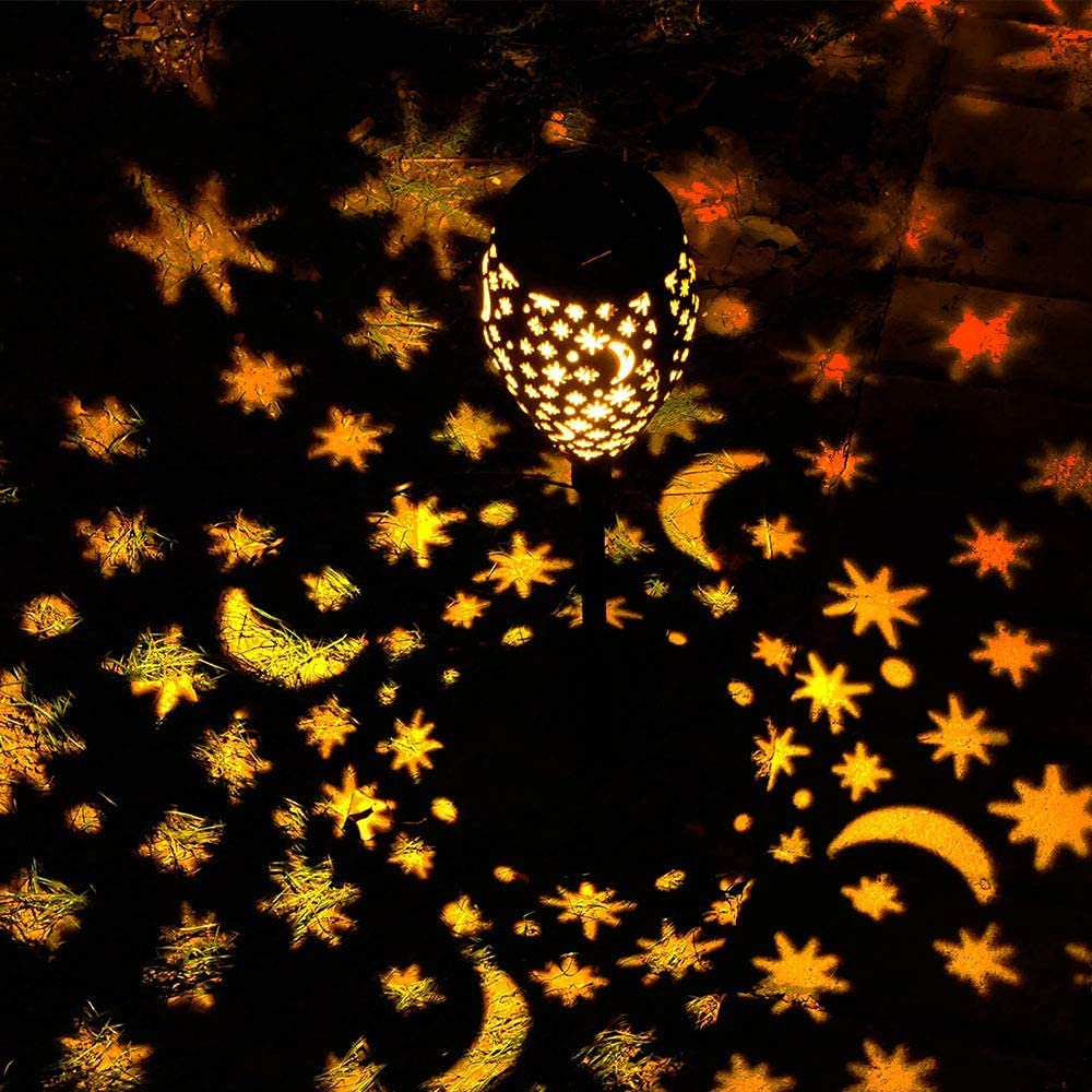 Solar Lights Outdoor with Moon & Star Pattern, Black 2 PACK